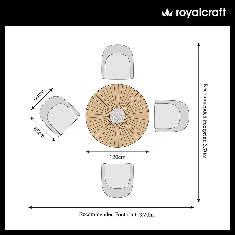 Roma FSC 4 Seater Round Sunray with Concrete Insert Dining Set with Sol Dining Chairs - Image 11