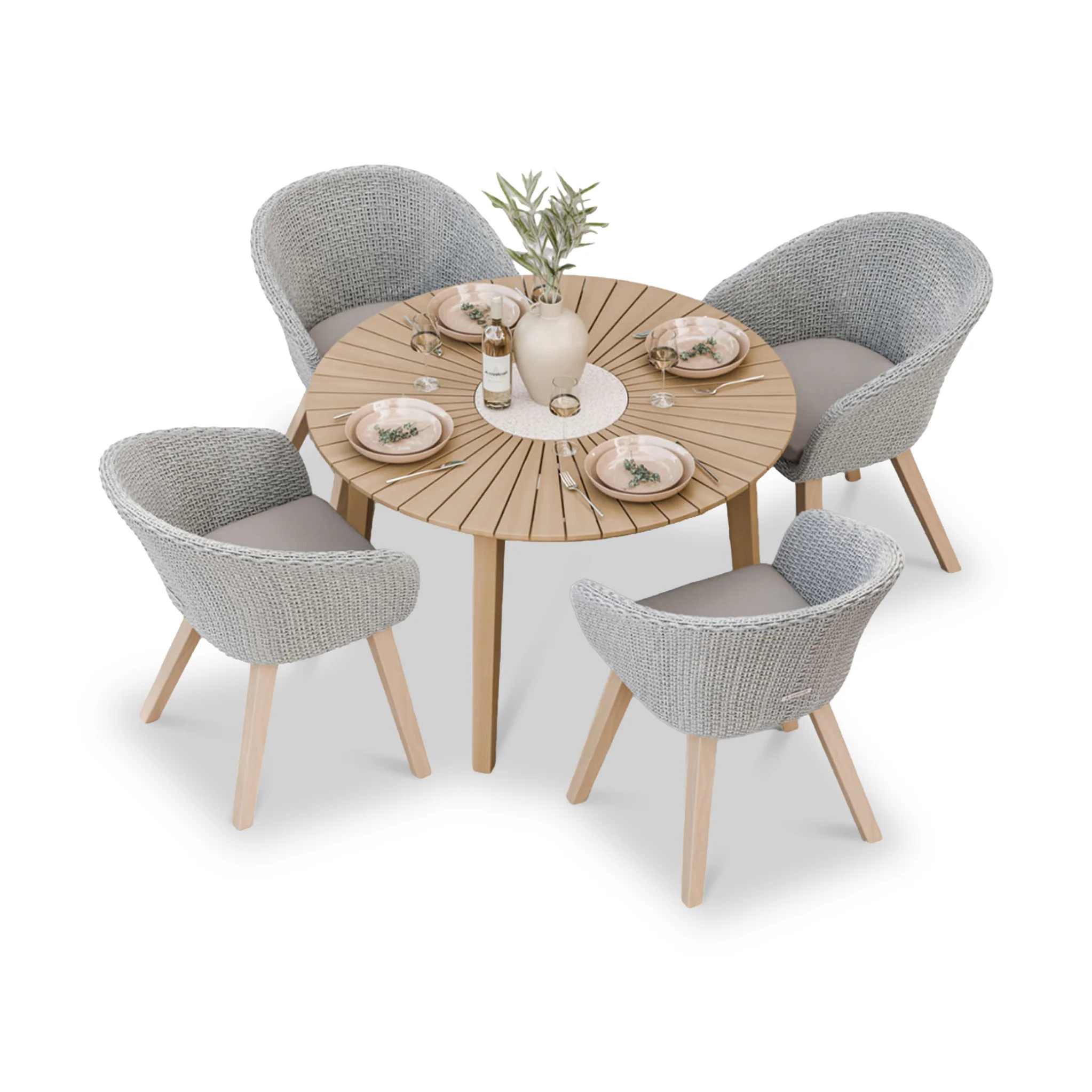 Roma FSC 4 Seater Round Sunray with Concrete Insert Dining Set with Sol Dining Chairs - Image 5