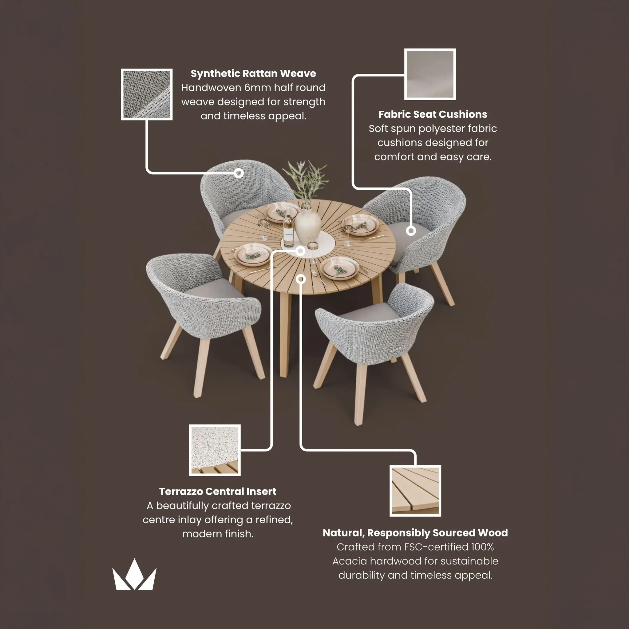 Roma FSC 4 Seater Round Sunray with Concrete Insert Dining Set with Sol Dining Chairs - Image 9