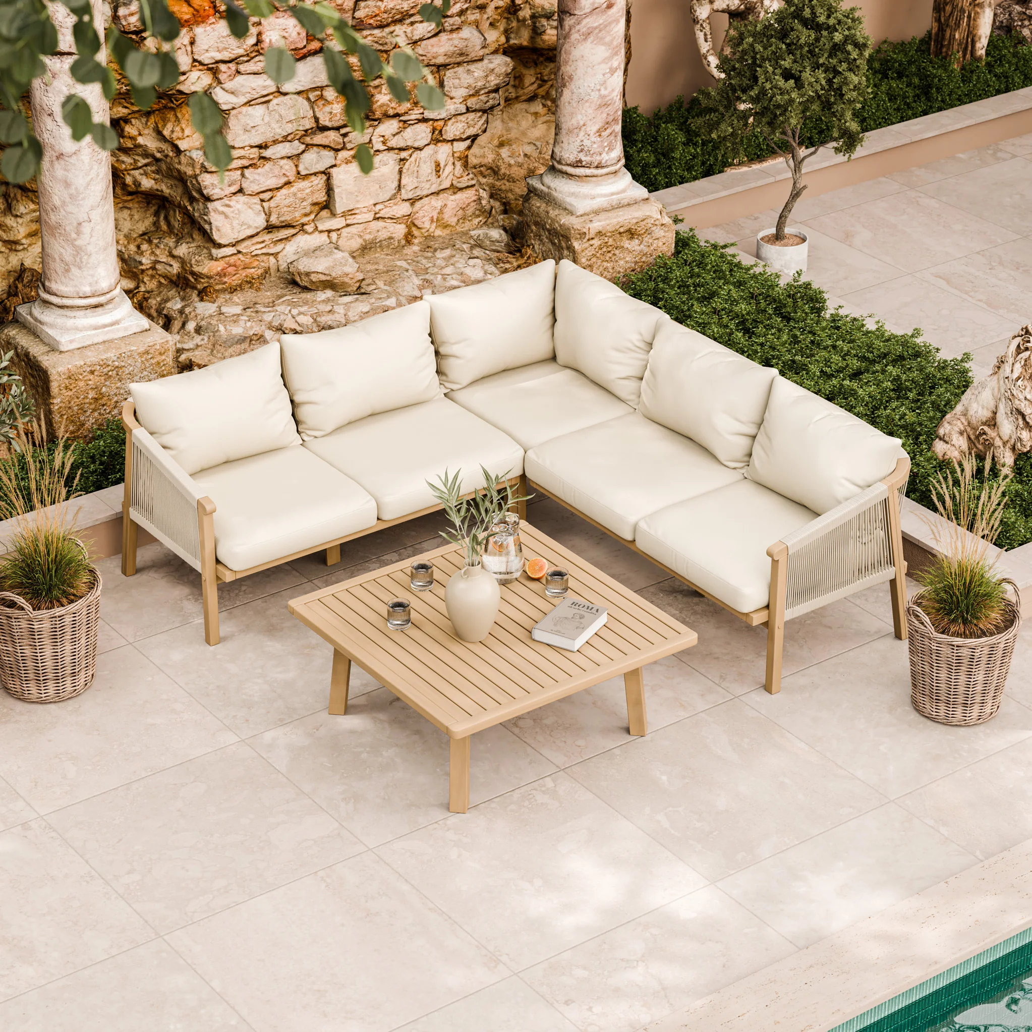Roma FSC 5 Seater Corner Lounge Set with 90cm Square Coffee Table - Image 2