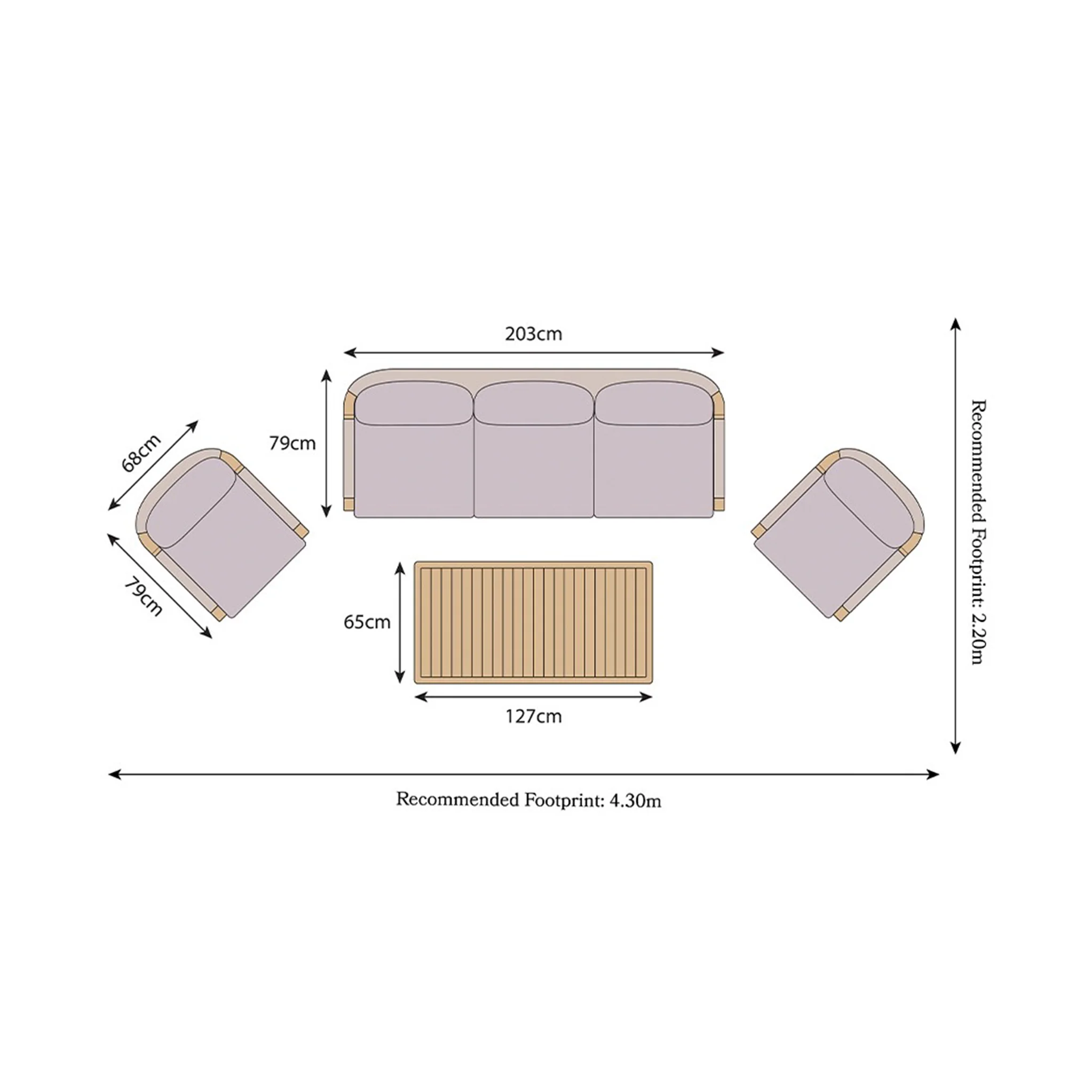 Roma FSC 5 Seater Triple Lounge Set with Rectangular Coffee Table - Image 12