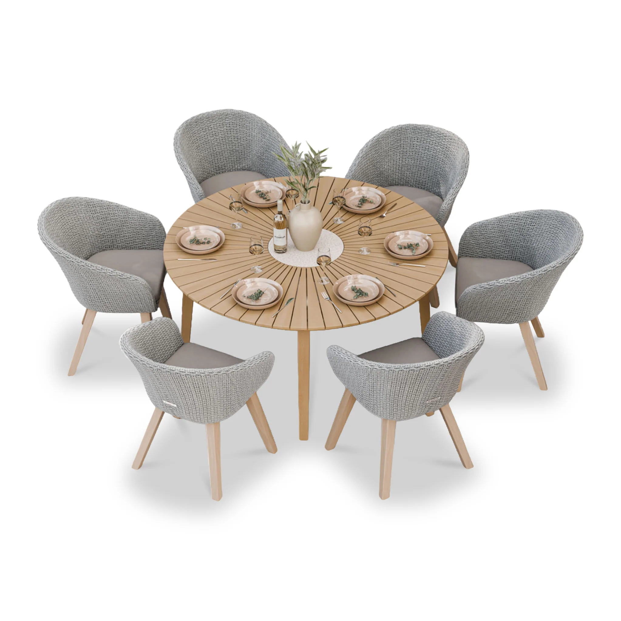 Roma FSC 6 Seater 150cm Round Sunray with Concrete Insert Dining Set with 6 Sol Dining Chairs - Image 5
