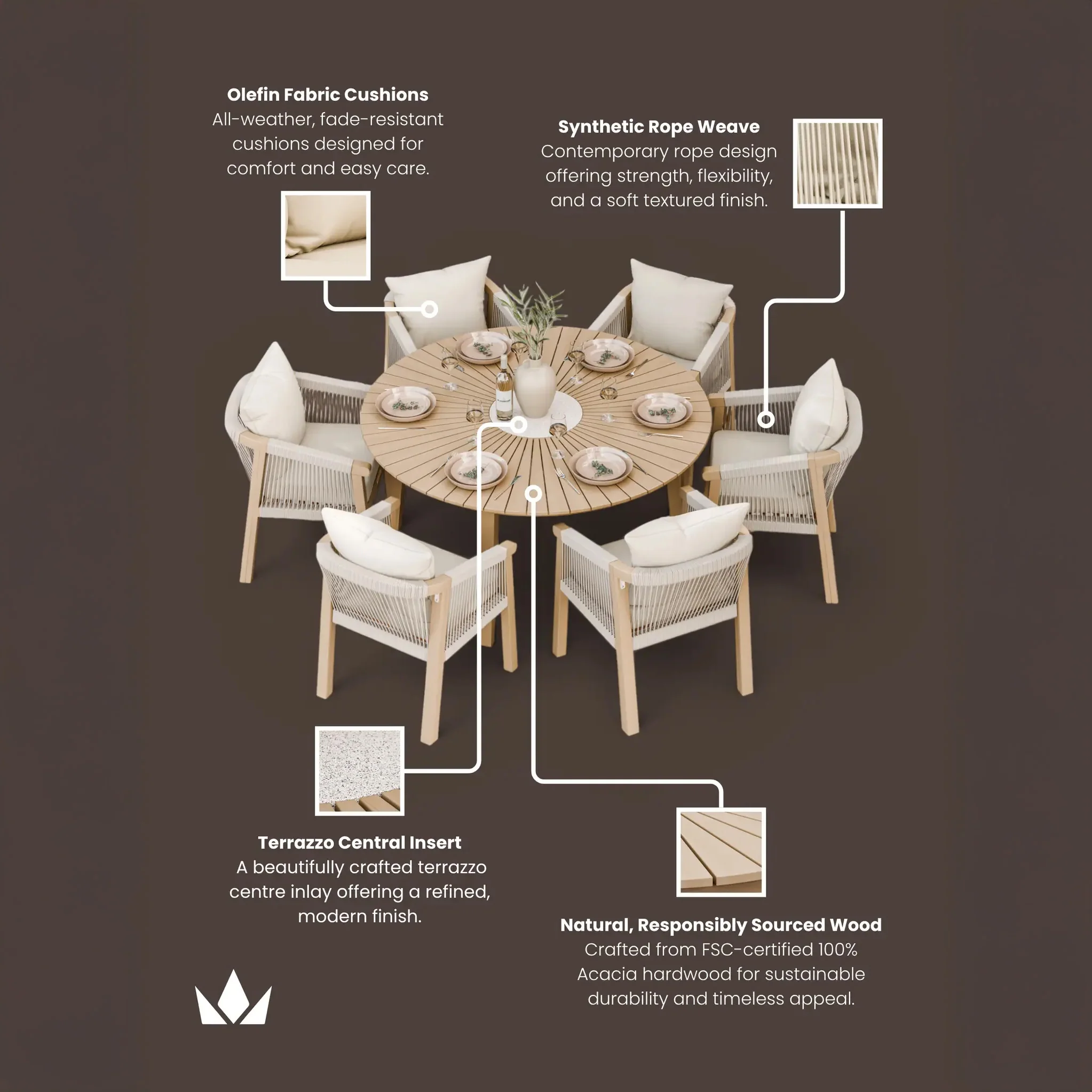 Roma FSC 6 Seater Round Sunray with Concrete Insert Dining Set with Roma Dining Chairs - Image 10