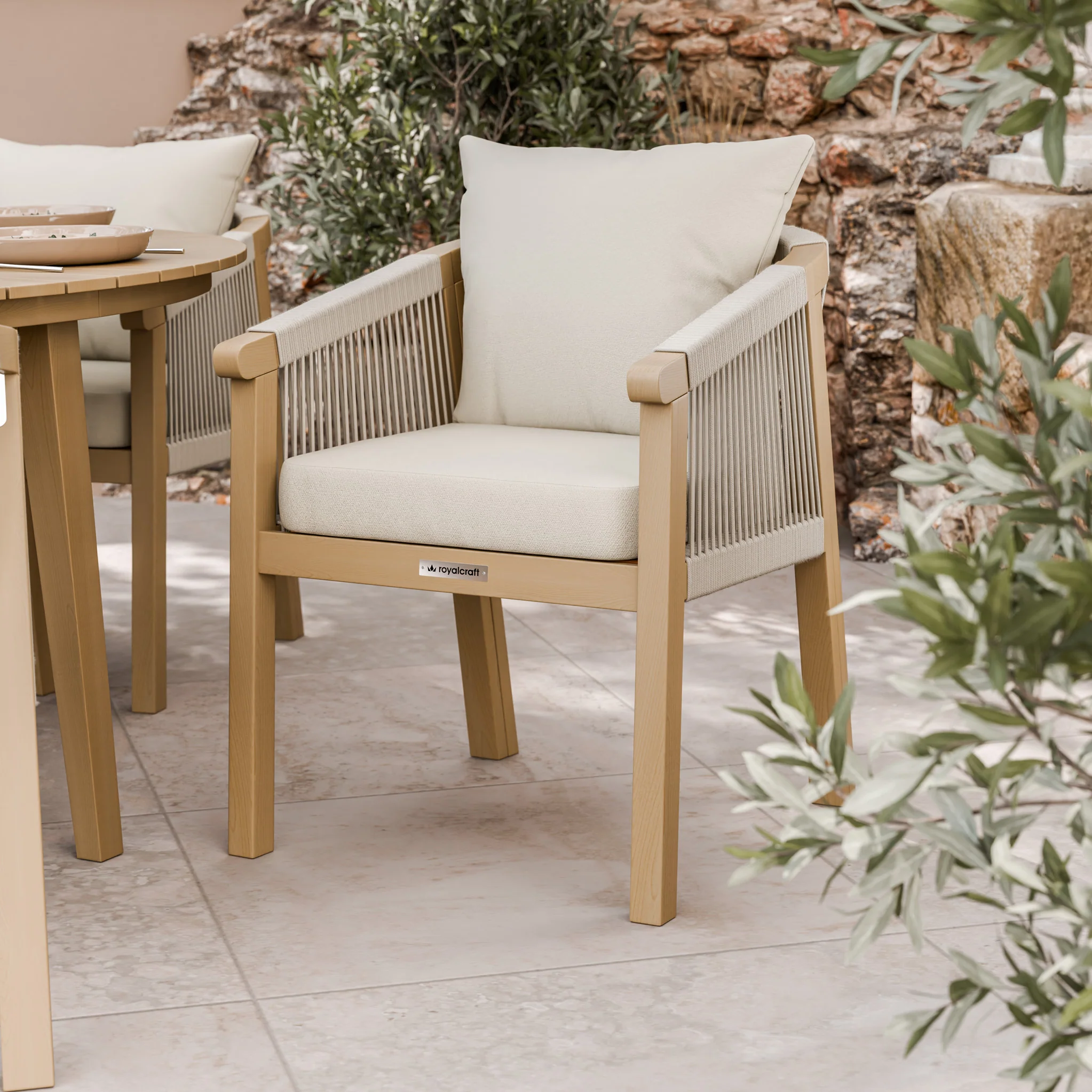 Roma FSC 6 Seater Round Sunray with Concrete Insert Dining Set with Roma Dining Chairs - Image 4