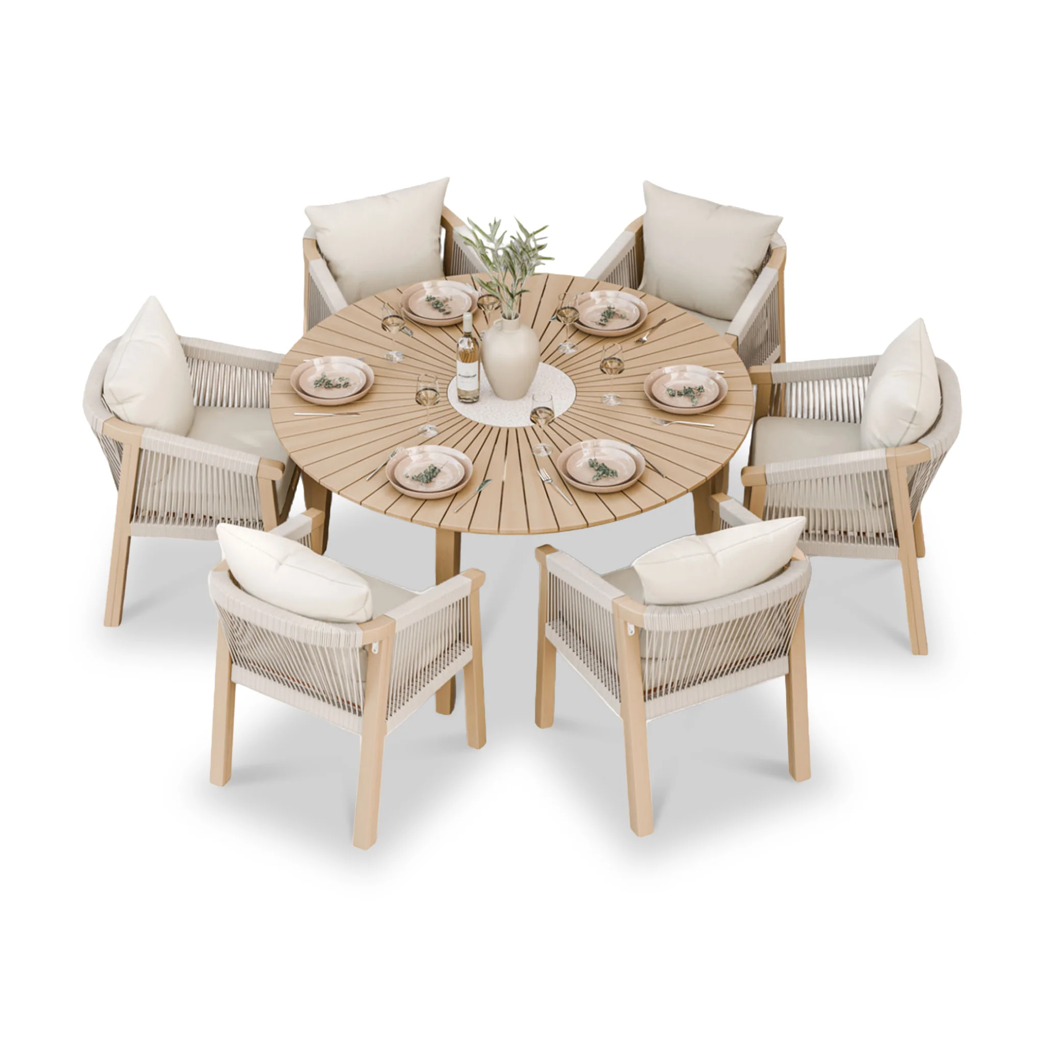 Roma FSC 6 Seater Round Sunray with Concrete Insert Dining Set with Roma Dining Chairs - Image 5