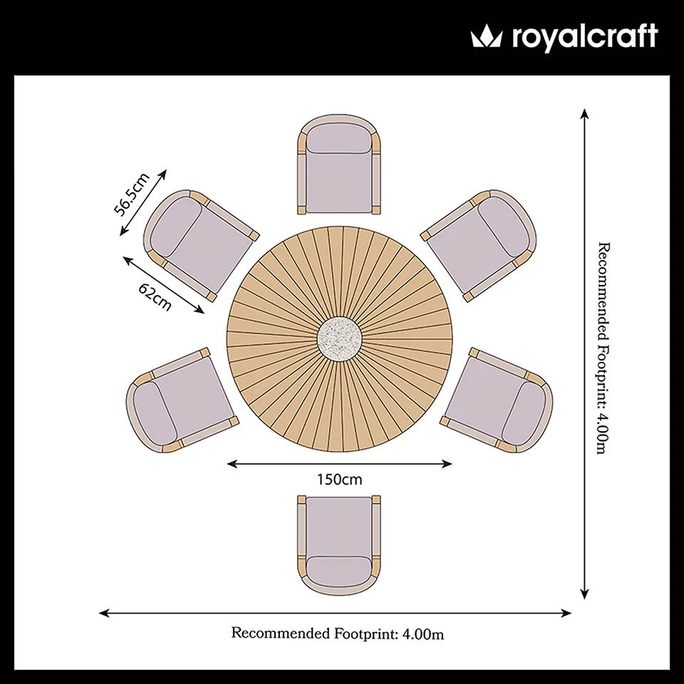 Roma FSC 6 Seater Round Sunray with Concrete Insert Dining Set with Roma Dining Chairs - Image 8