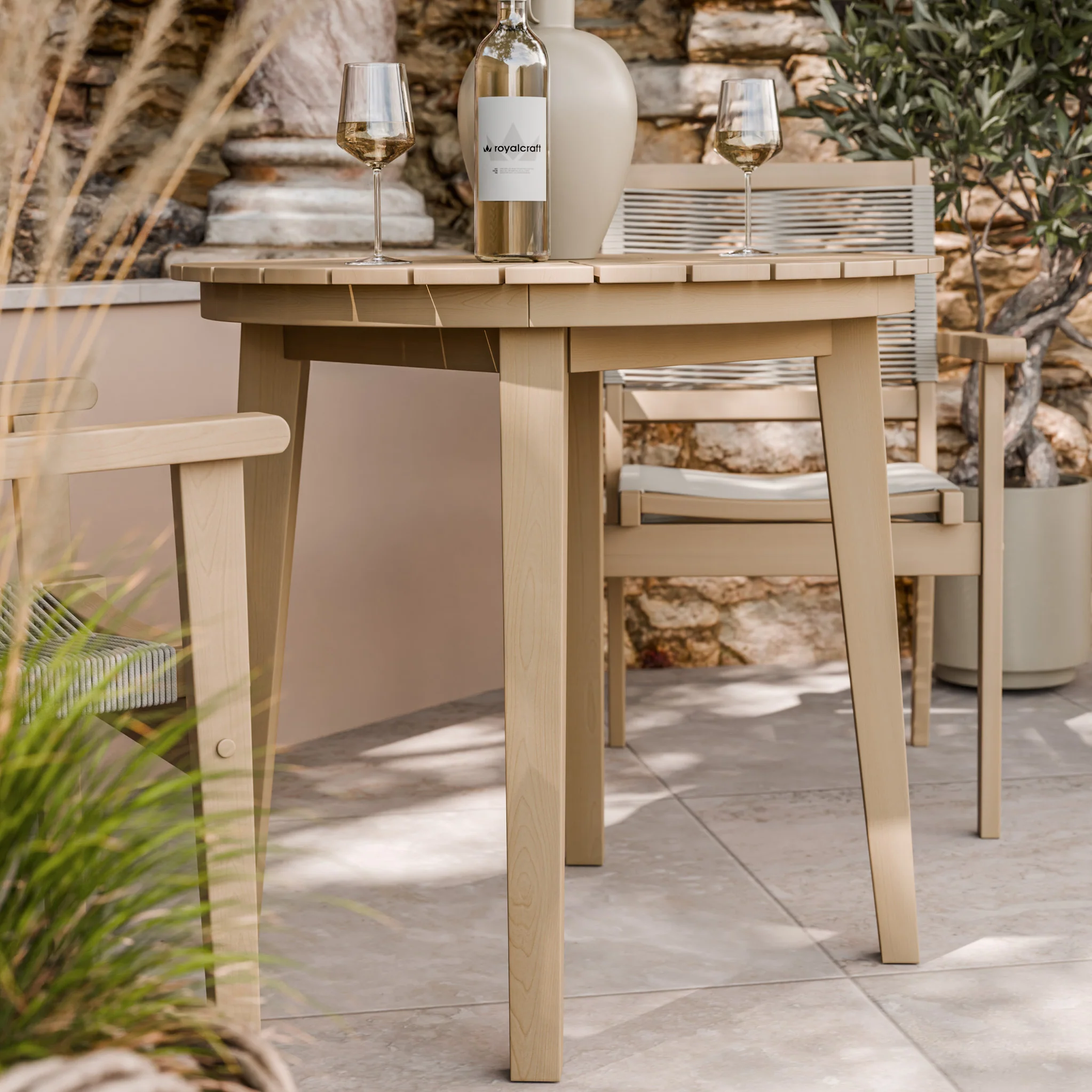 Roma FSC 80cm Sunray Bistro Set with 2 Stacking Rope Chairs - Image 2