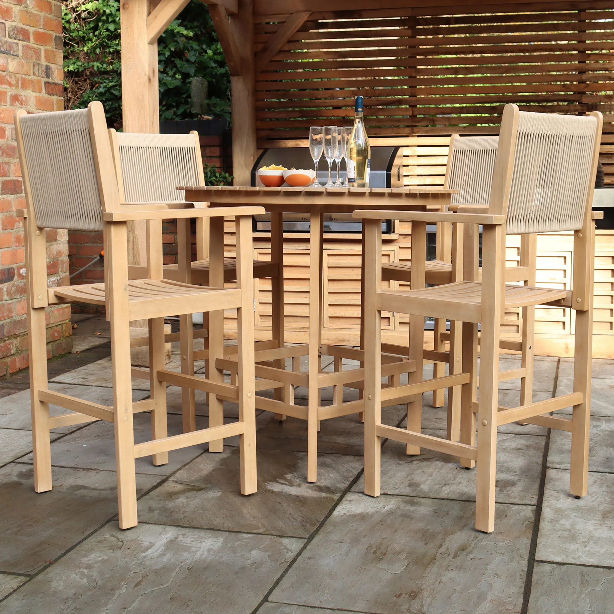 Roma FSC Bar Set 100cm High Table With 4 Rope Bar Stools - Image 3