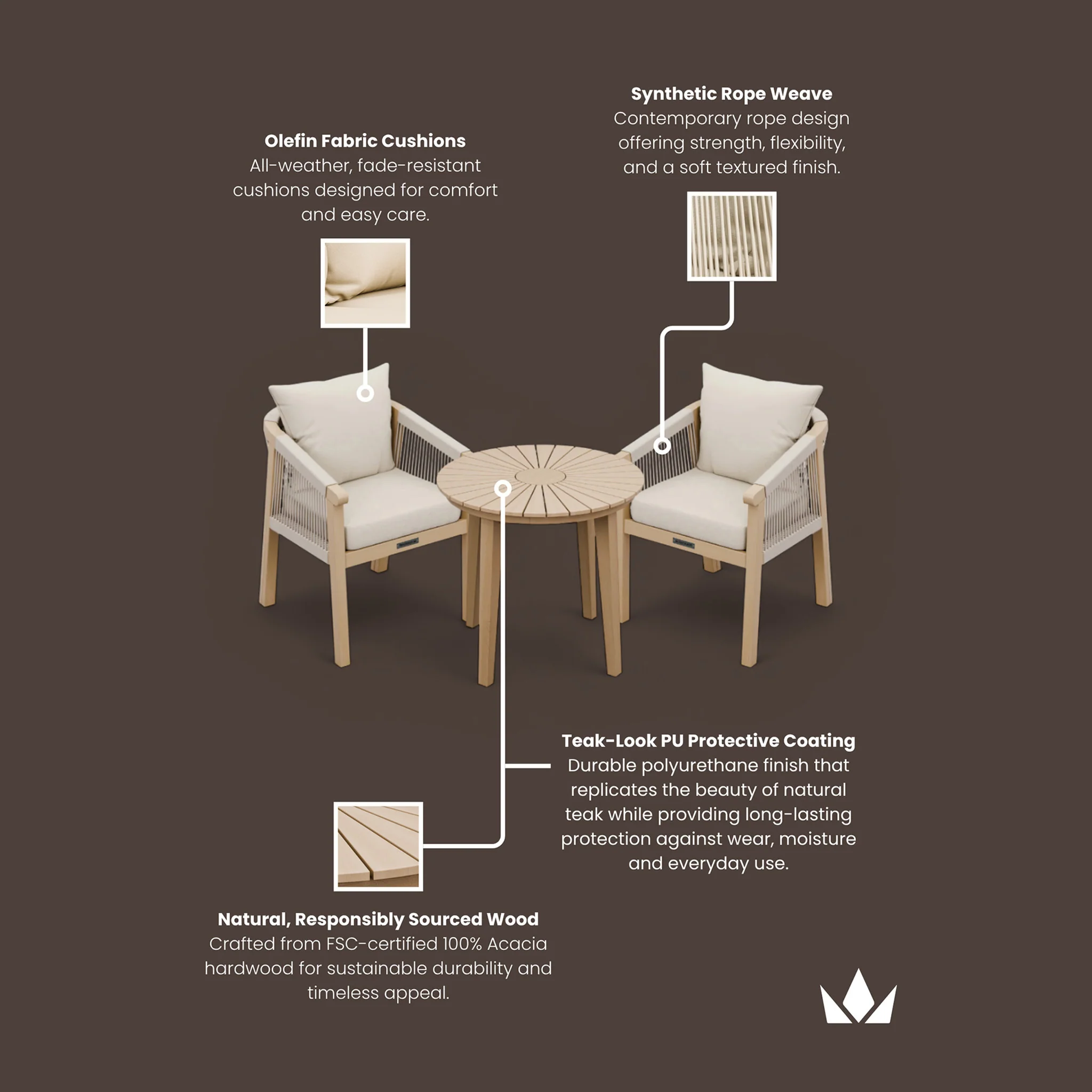 Roma FSC Sunray Bistro Set 80cm Table with 2 Roma Dining Chairs - Image 11