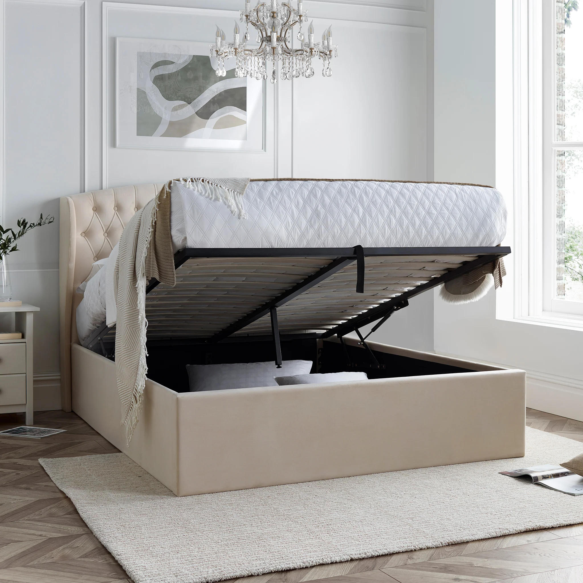 Sailsbury Velvet Ottoman Storage Bed Frame - Image 2