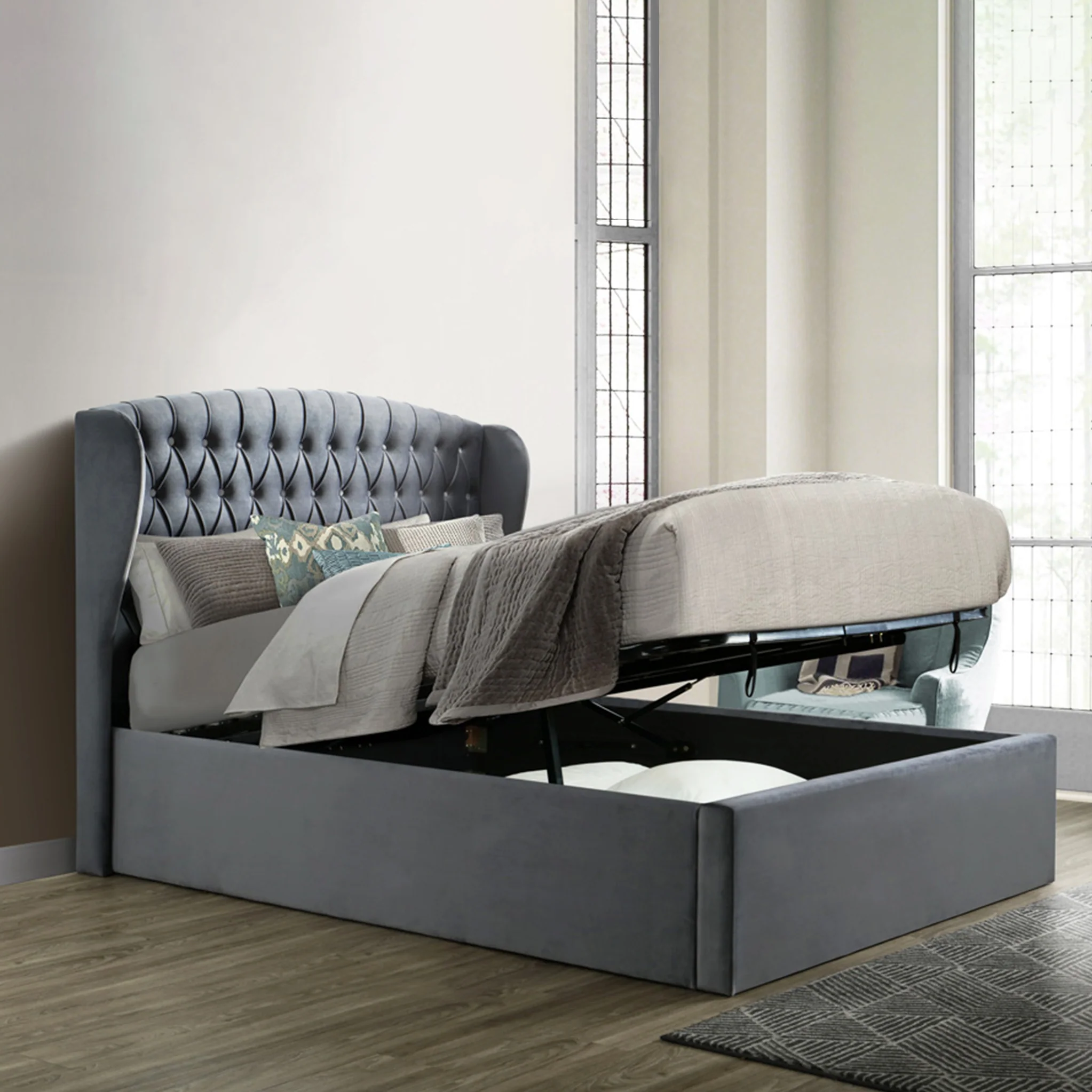 Sailsbury Velvet Ottoman Storage Bed Frame - Image 6