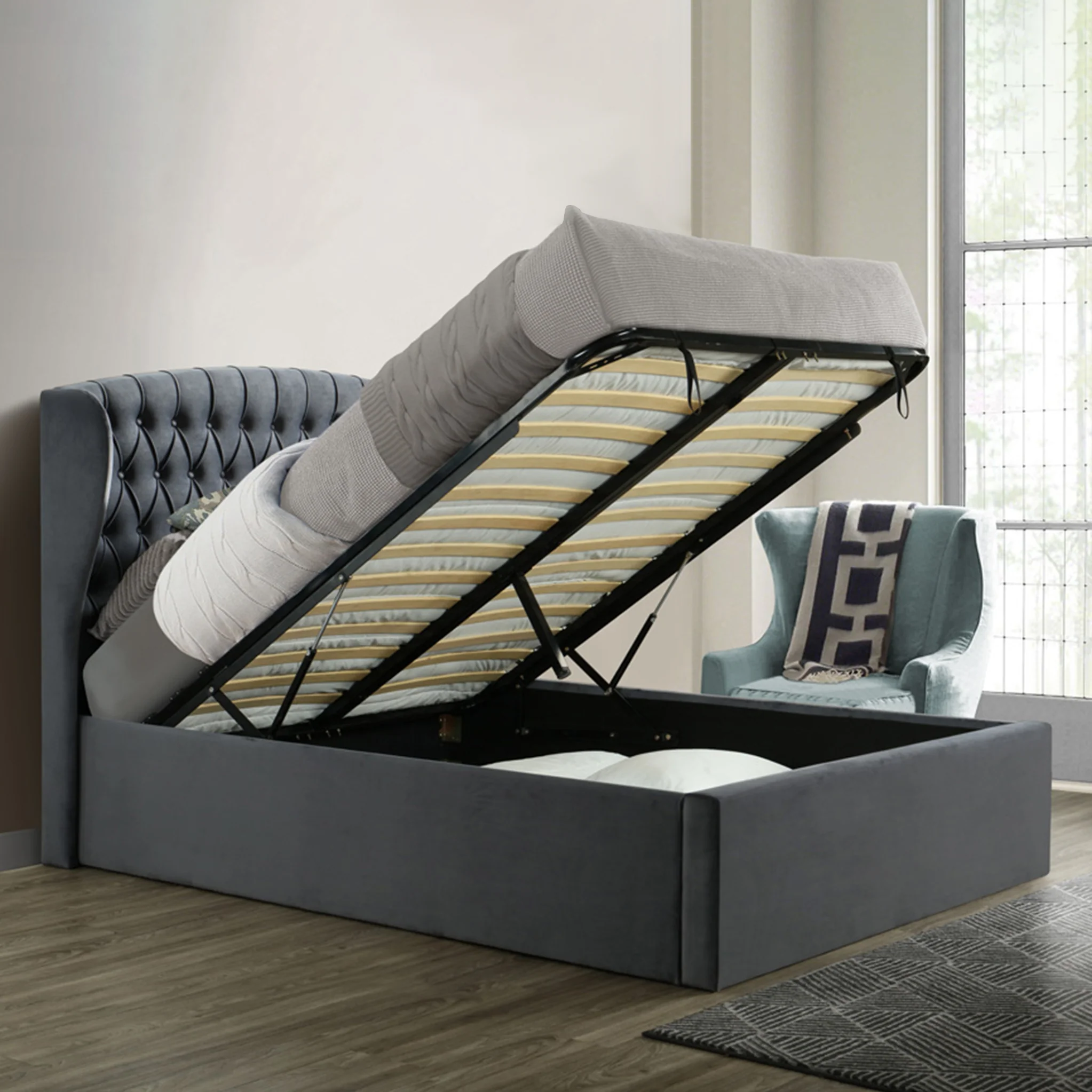 Sailsbury Velvet Ottoman Storage Bed Frame - Image 7