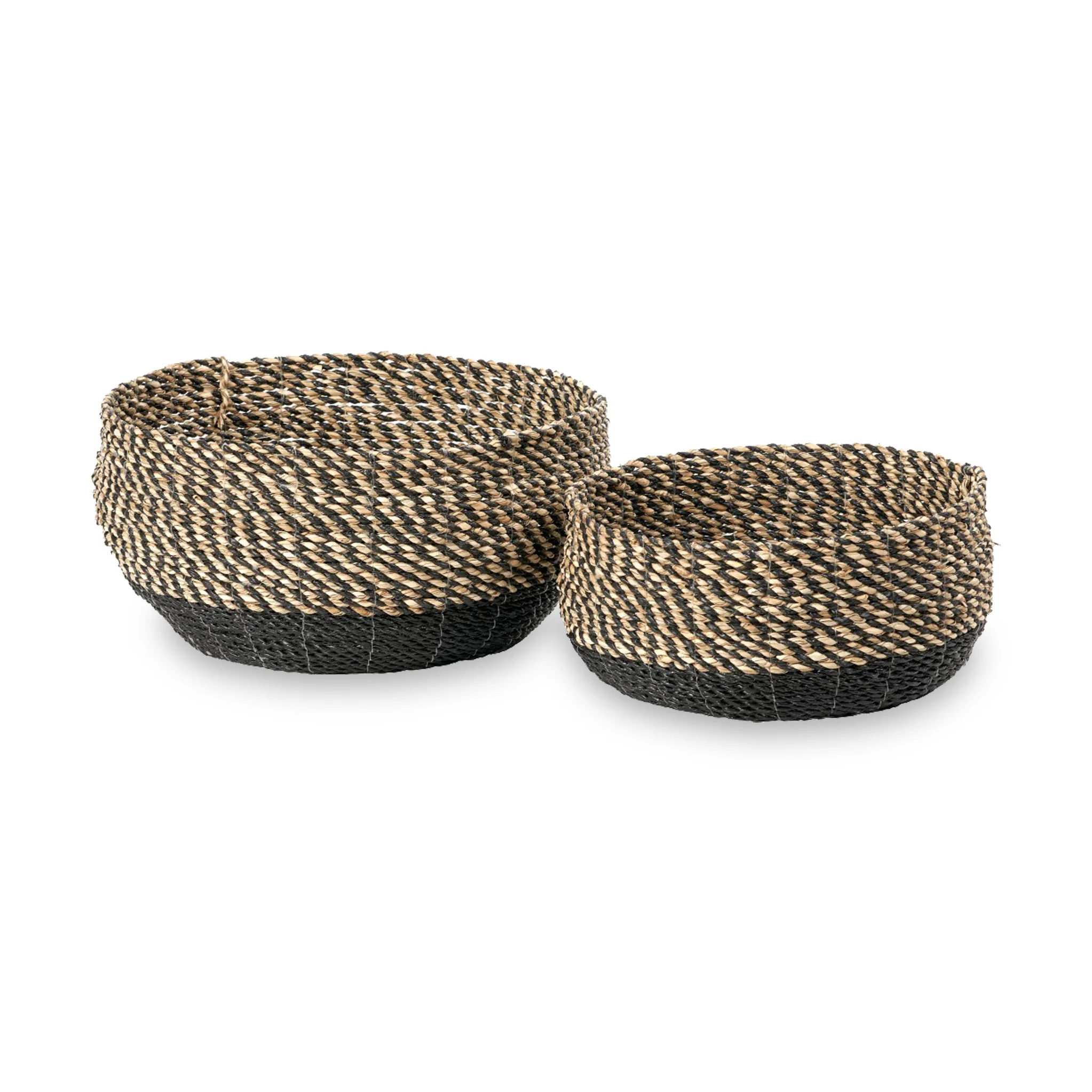 Seagrass Natural and Black Round Baskets Set of 2