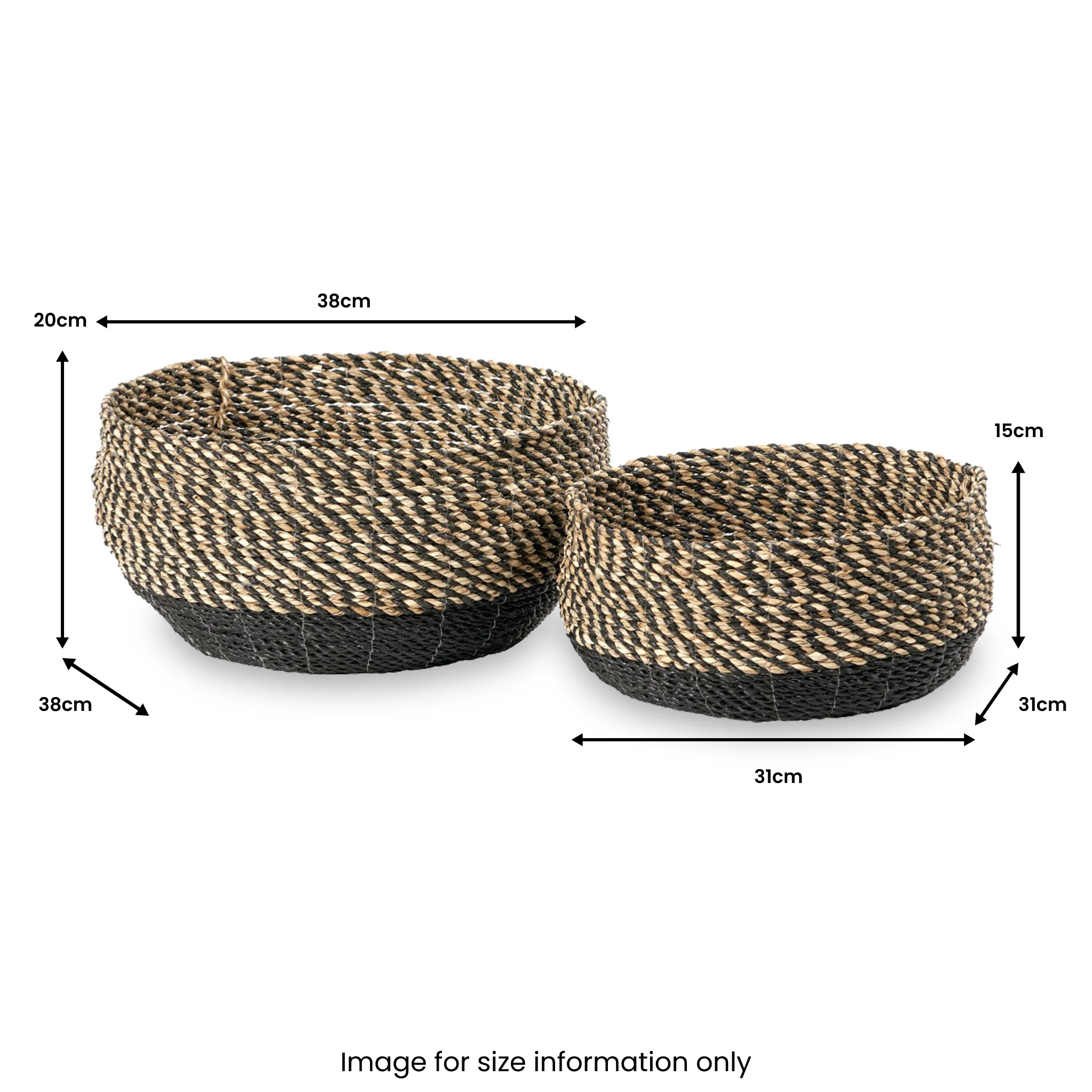 Seagrass Natural and Black Round Baskets Set of 2 - Image 7