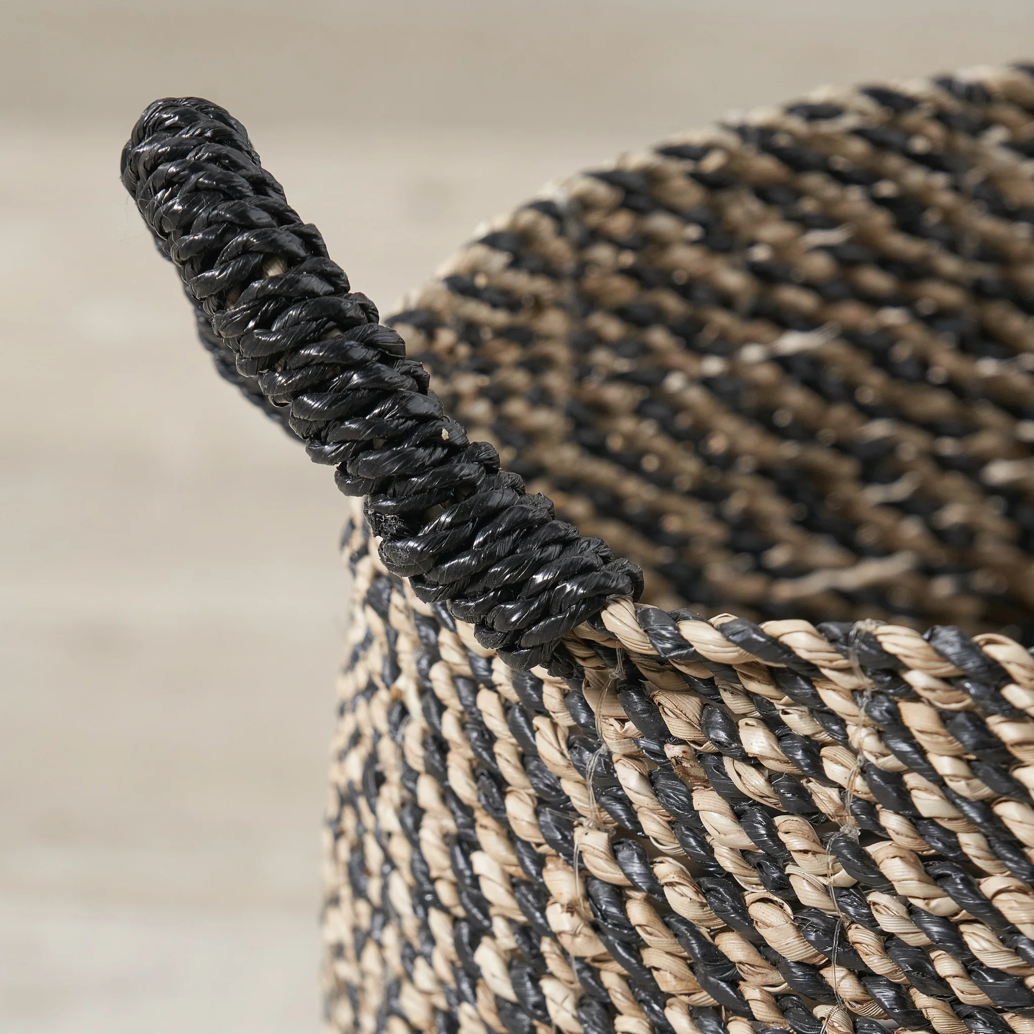 Seagrass Natural and Black Round Handled Baskets Set of 2 - Image 3