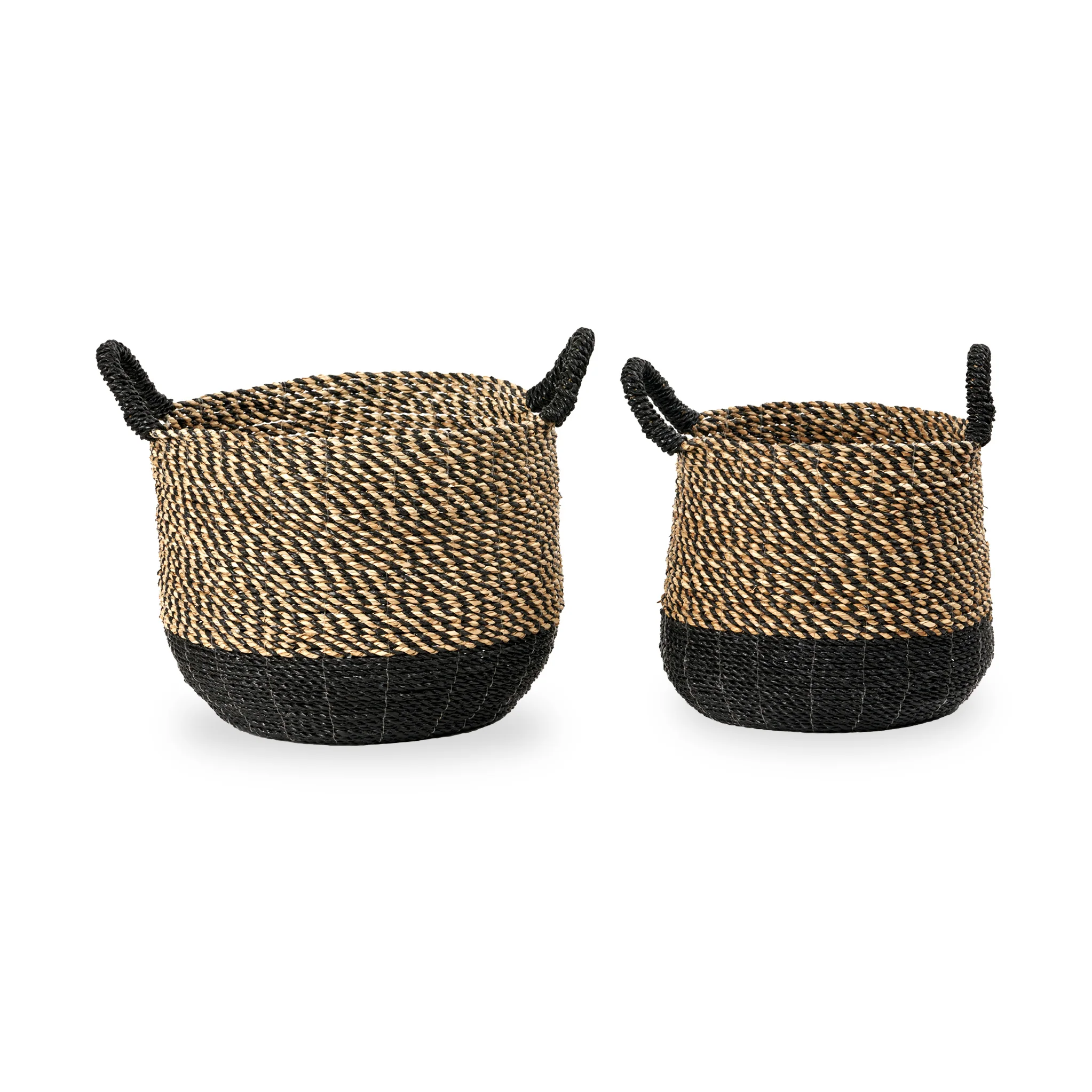 Seagrass Natural and Black Round Handled Baskets Set of 2 - Image 5