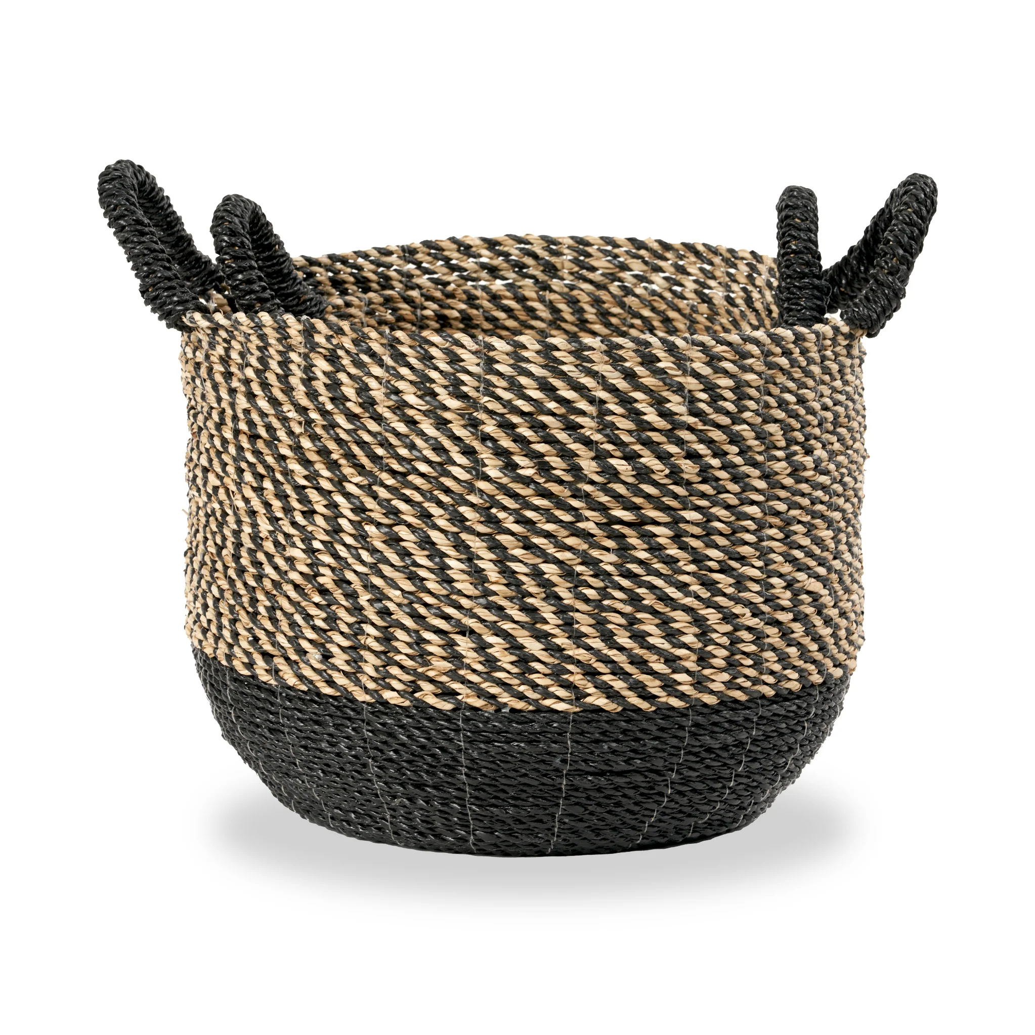 Seagrass Natural and Black Round Handled Baskets Set of 2 - Image 6