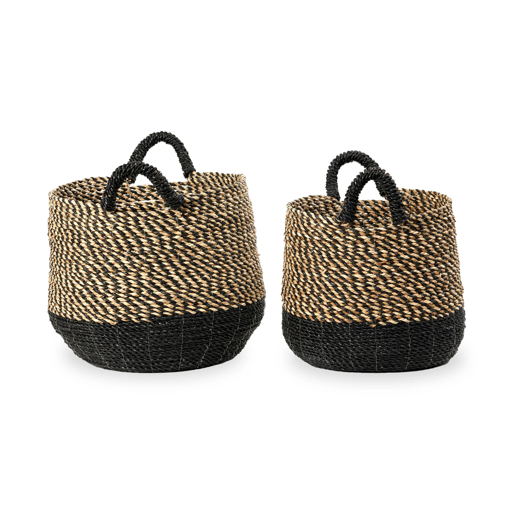 Seagrass Natural and Black Round Handled Baskets Set of 2 - Image 7