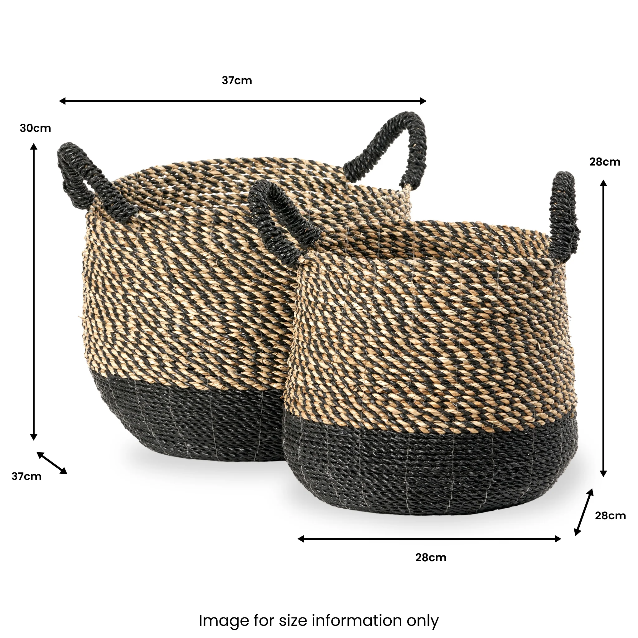 Seagrass Natural and Black Round Handled Baskets Set of 2 - Image 9