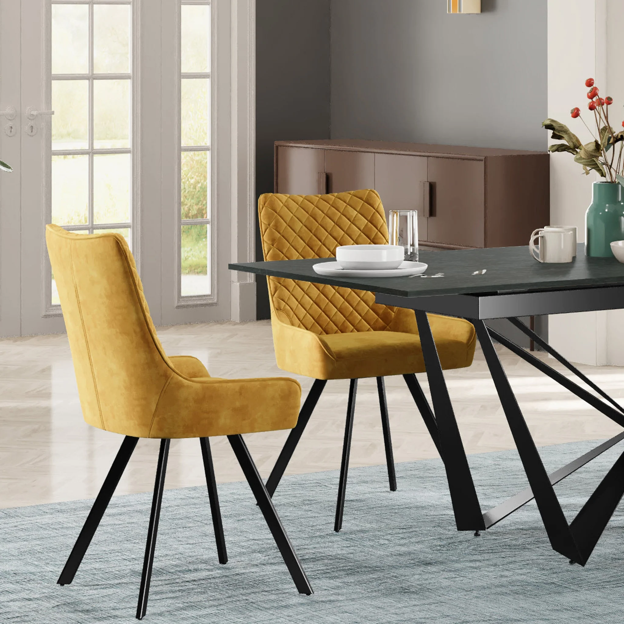 Sharynn Velvet Quilted Dining Chair - Image 11