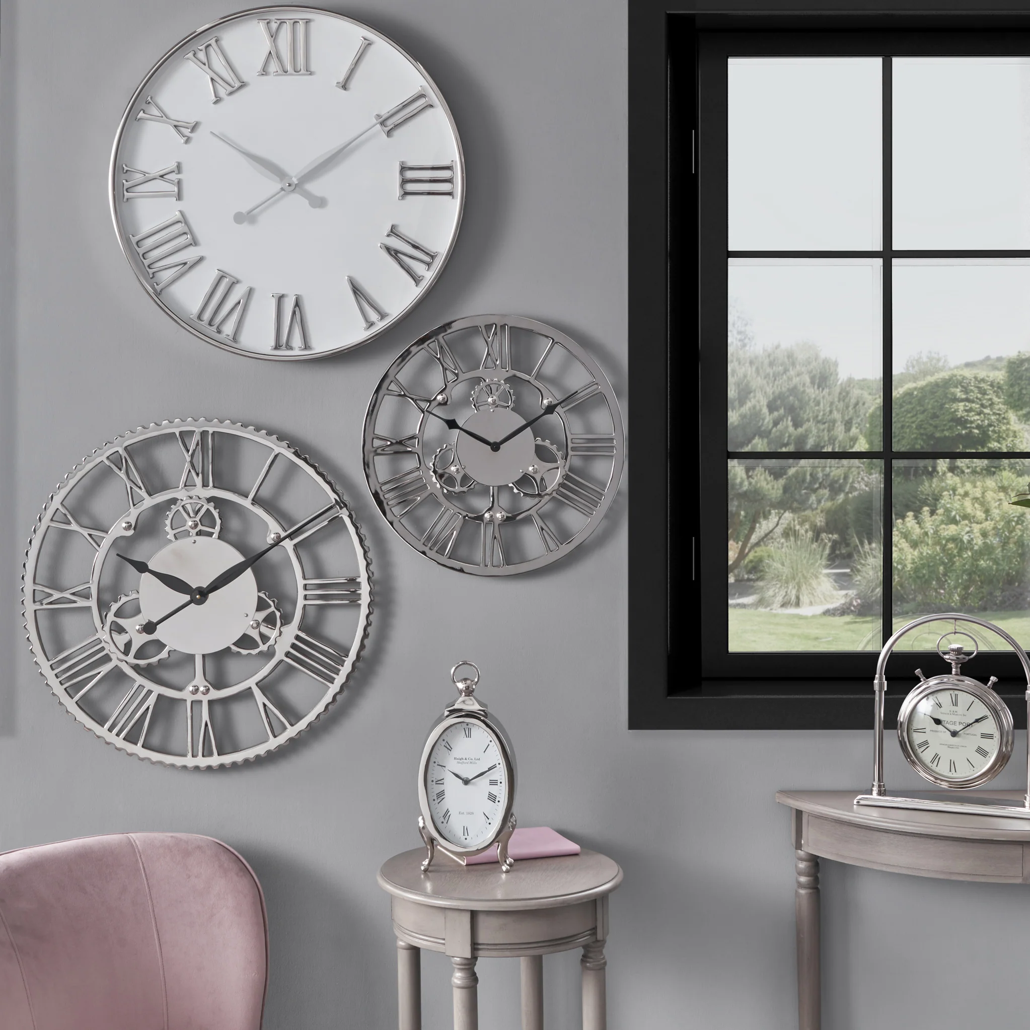 Shiny Nickel Cog Small Round Wall Clock - Image 2