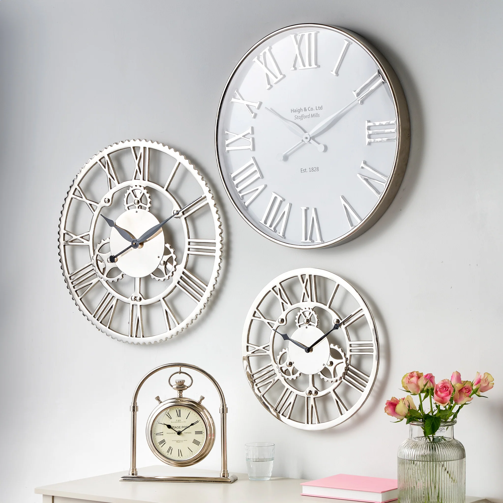 Shiny Nickel Cog Small Round Wall Clock - Image 3
