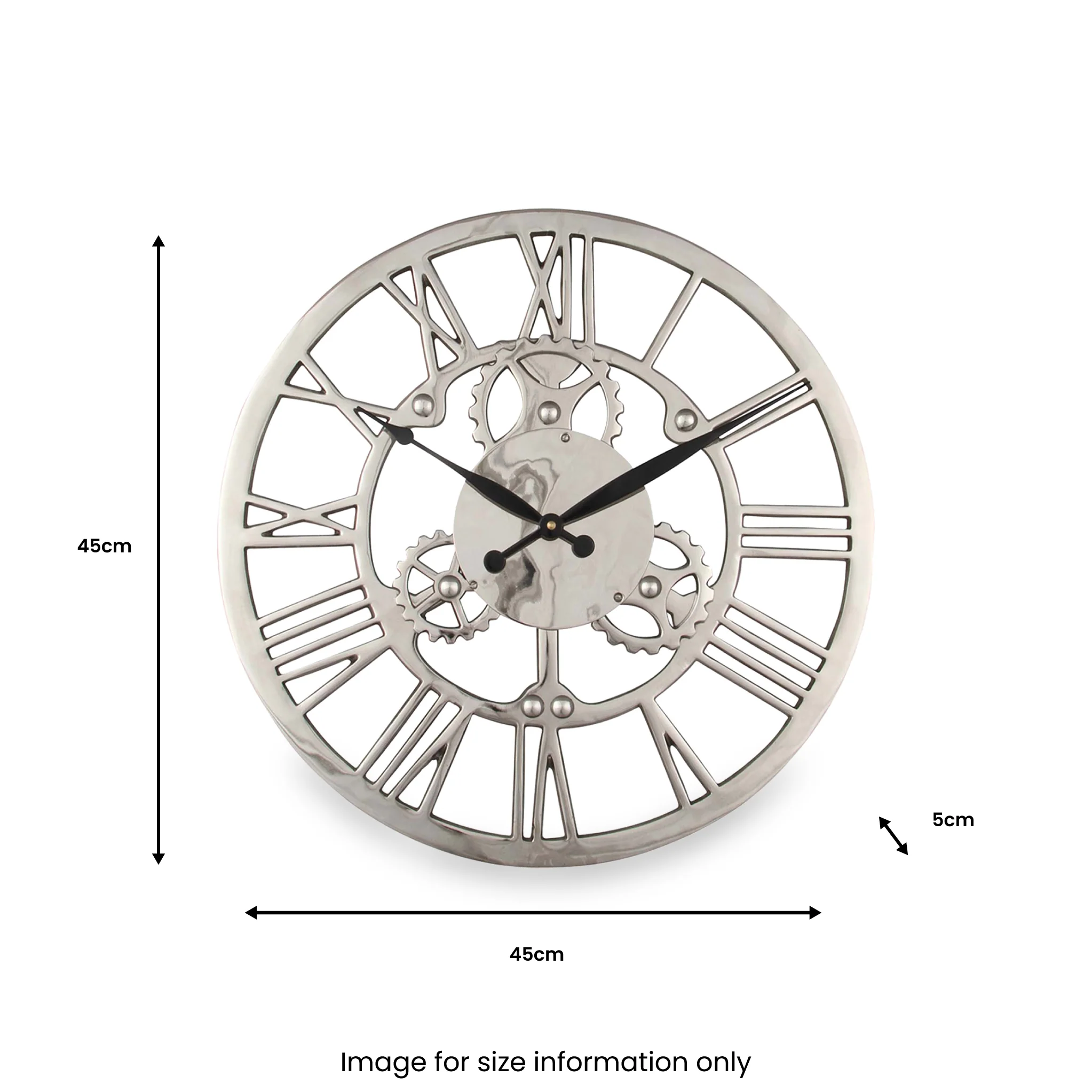Shiny Nickel Cog Small Round Wall Clock - Image 6
