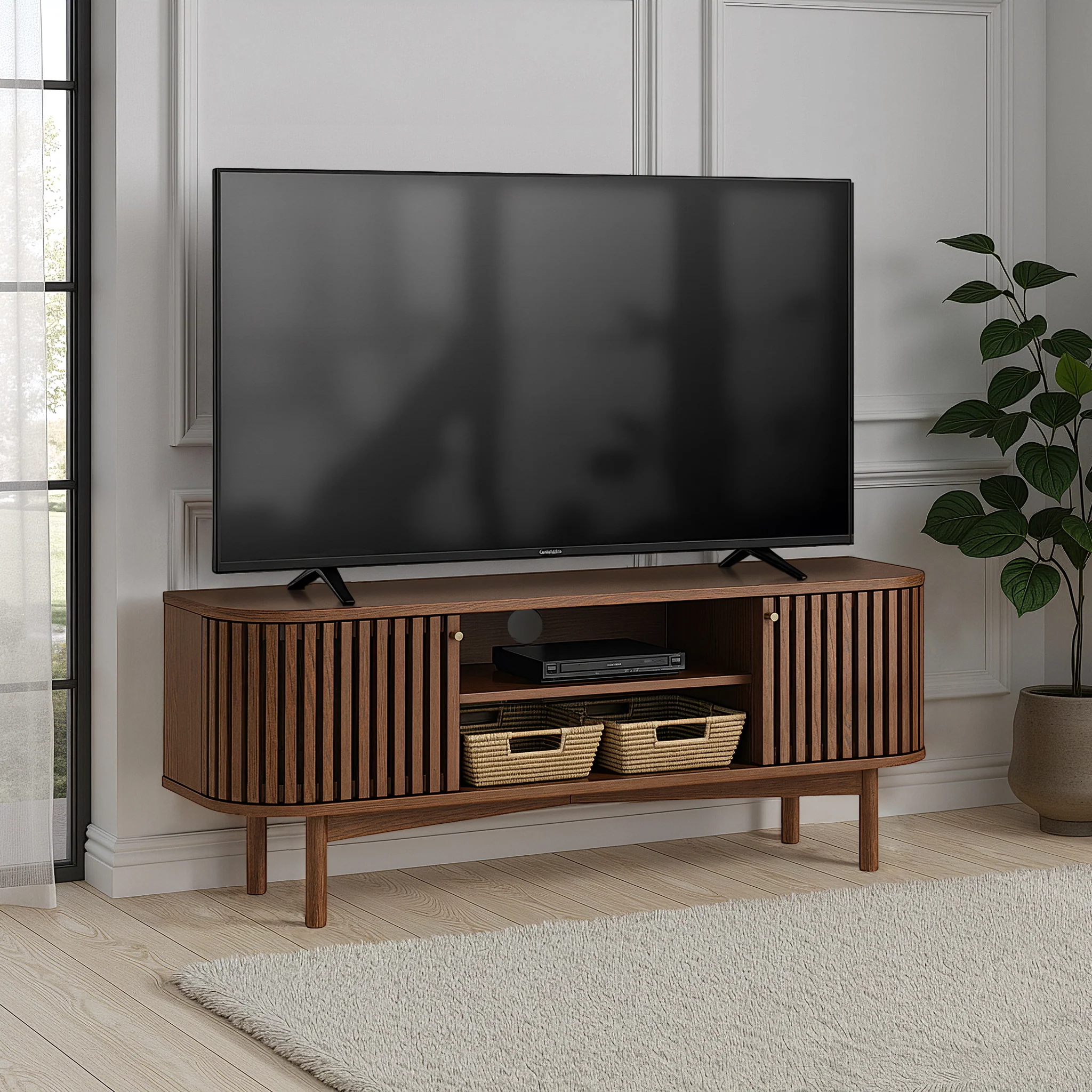 Shorwell Dark Oak 130cm Slatted Small TV Unit - Image 2