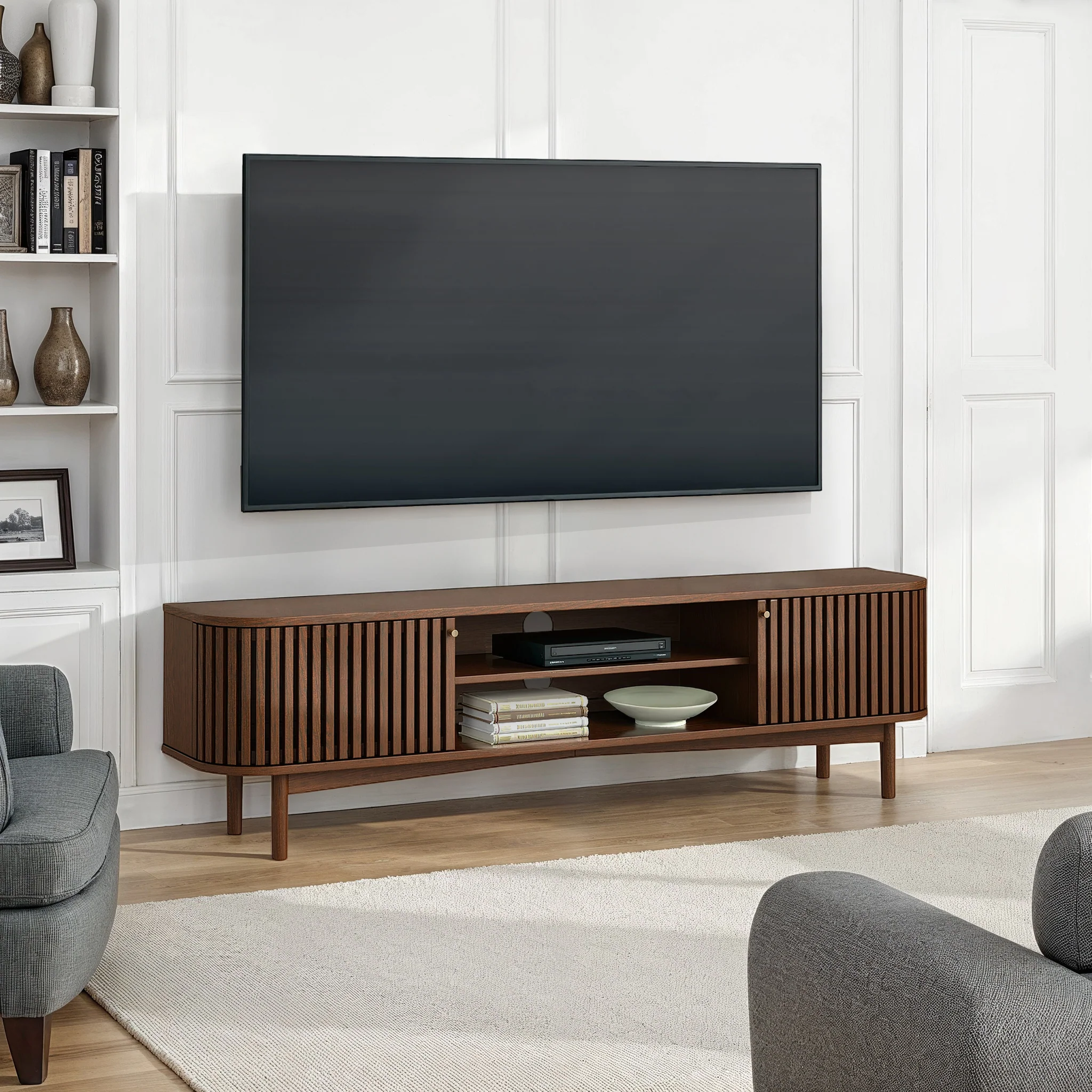 Shorwell Dark Oak 180cm Slatted Large TV Unit - Image 2
