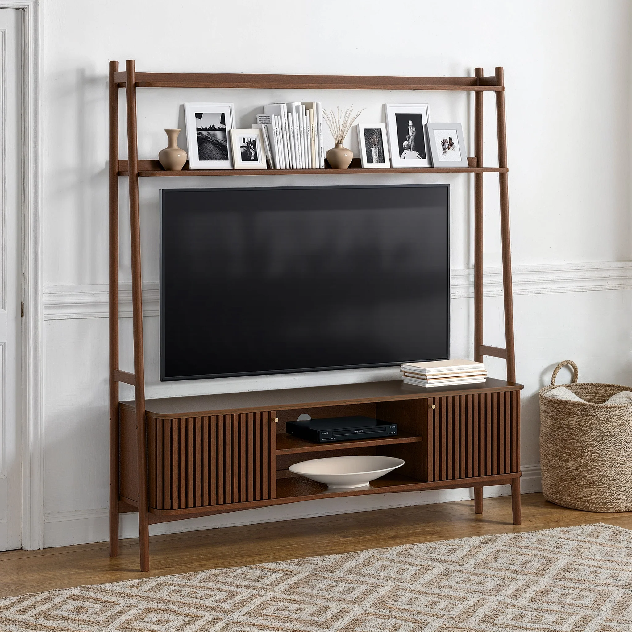 Shorwell Dark Oak Slatted 165cm TV Ladder Unit - Image 2