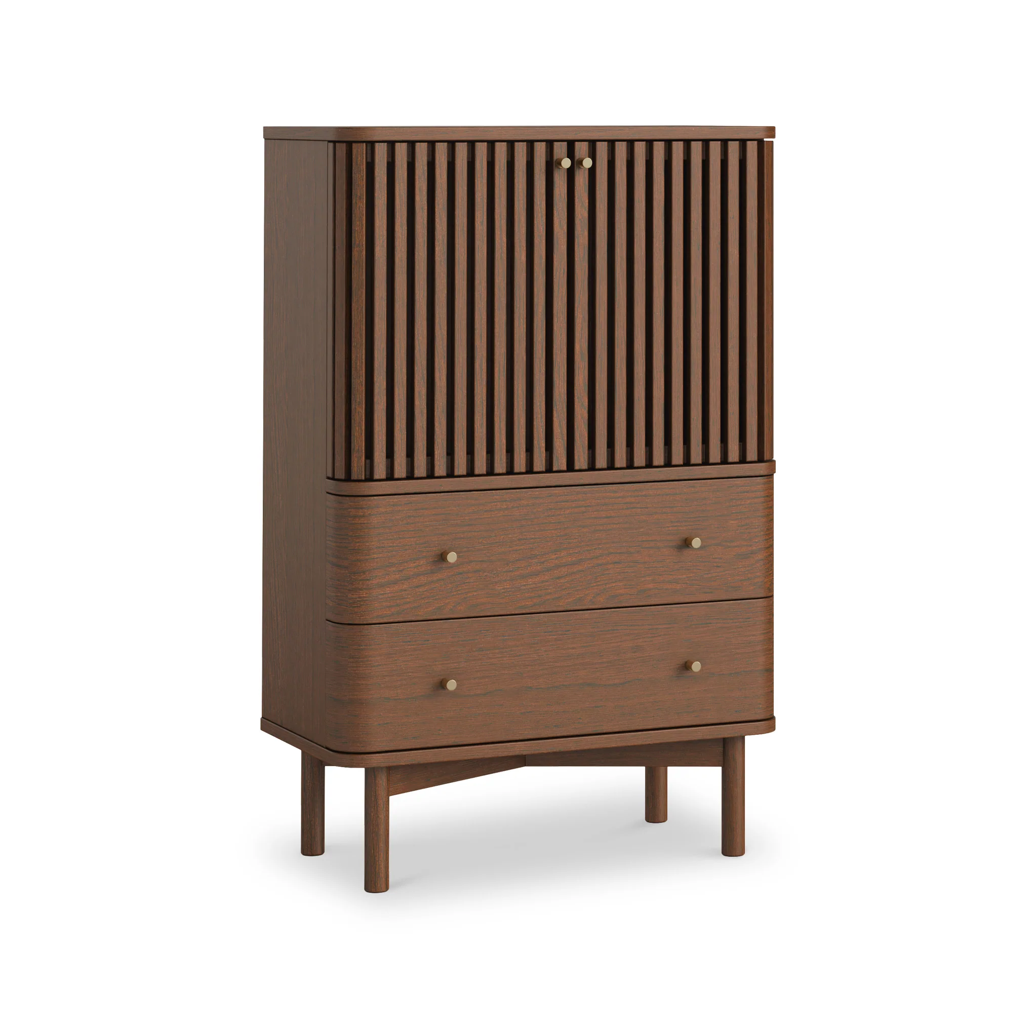 Shorwell Dark Oak Slatted 2 Drawer 2 Door Cabinet