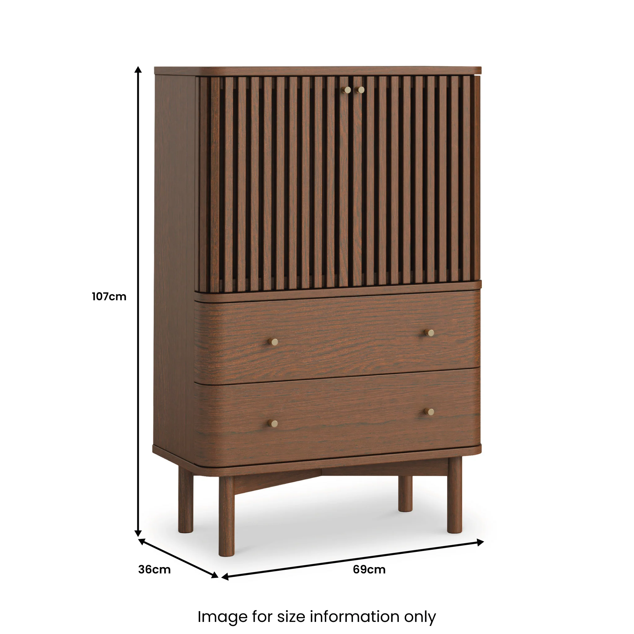 Shorwell Dark Oak Slatted 2 Drawer 2 Door Cabinet - Image 3