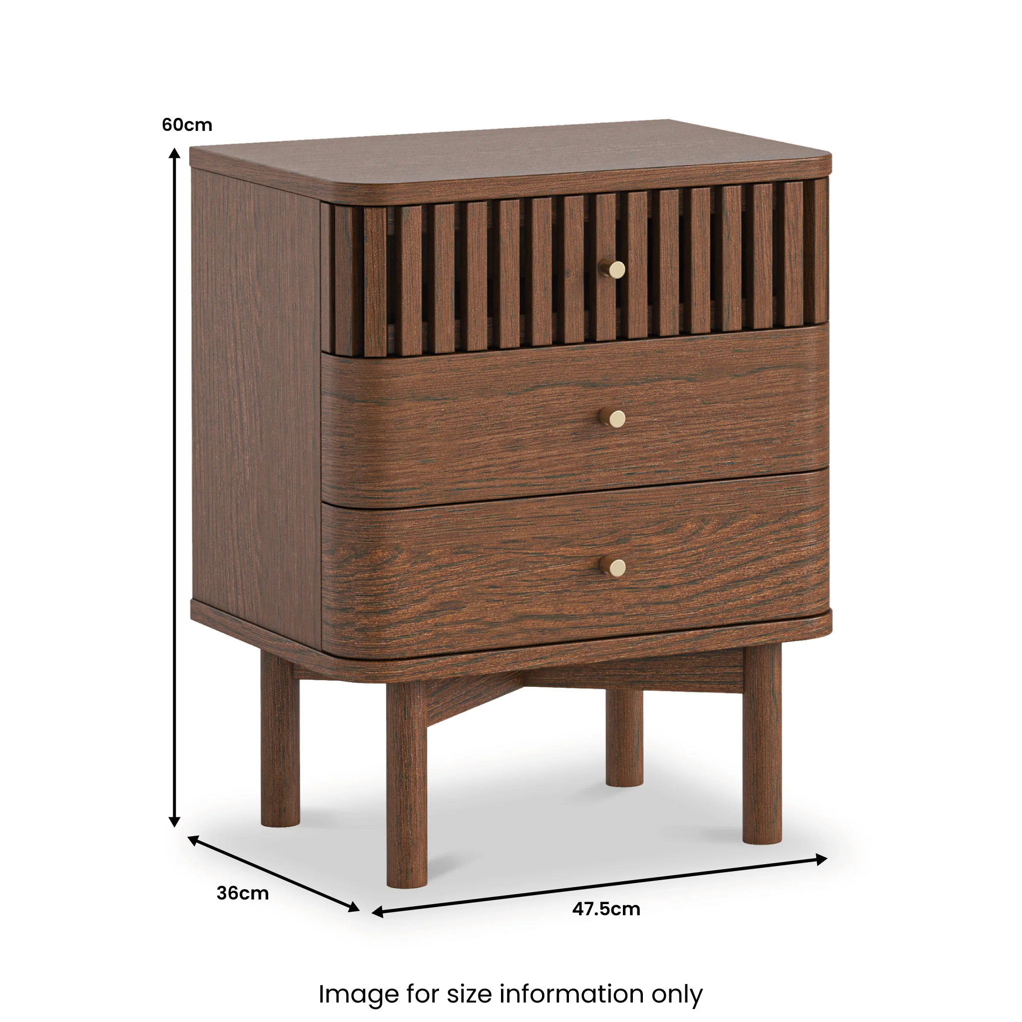 Shorwell Dark Oak Slatted 3 Drawer Bedside Table - Image 3