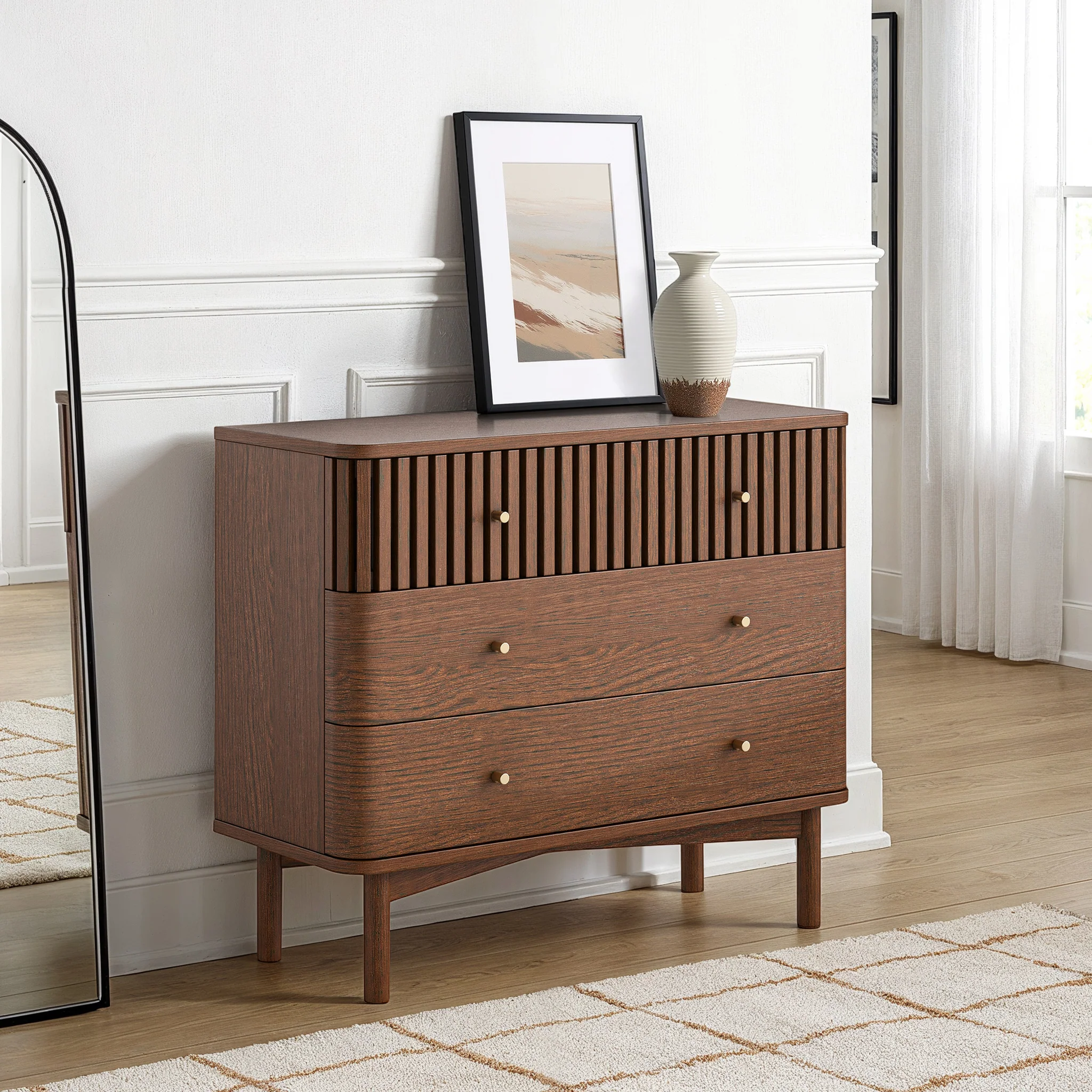 Shorwell Dark Oak Slatted 3 Drawer Chest - Image 2