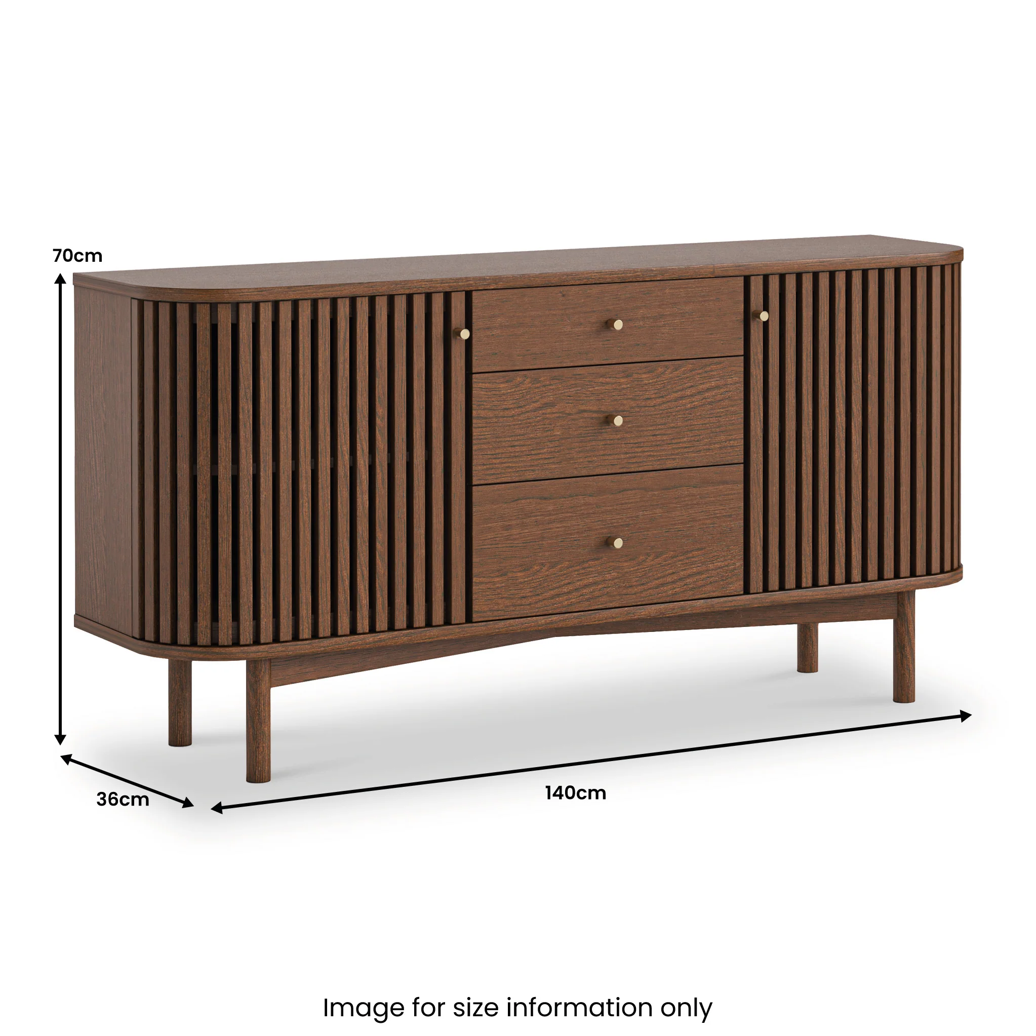Shorwell Dark Oak Slatted 3 Drawer Sideboard - Image 3