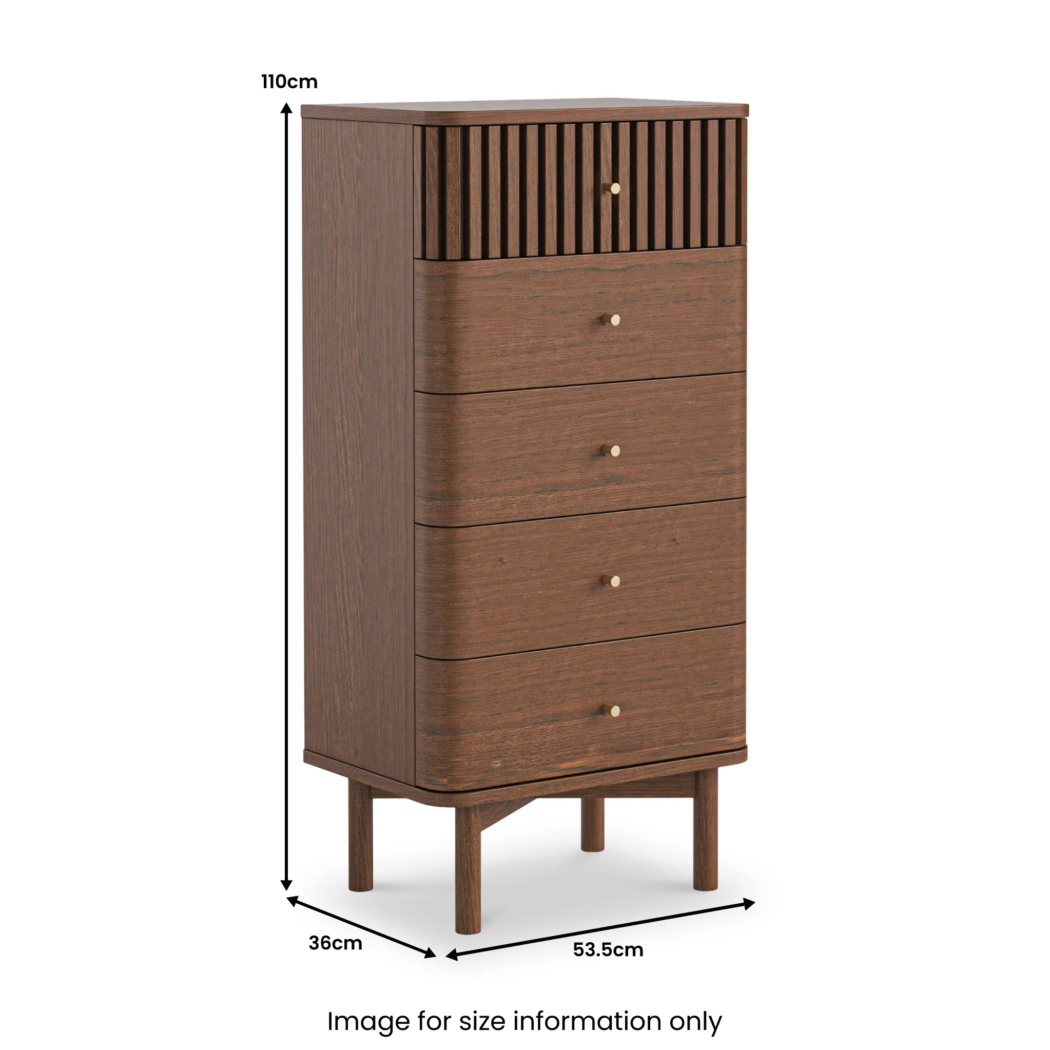 Shorwell Dark Oak Slatted 5 Drawer Tallboy Chest - Image 3