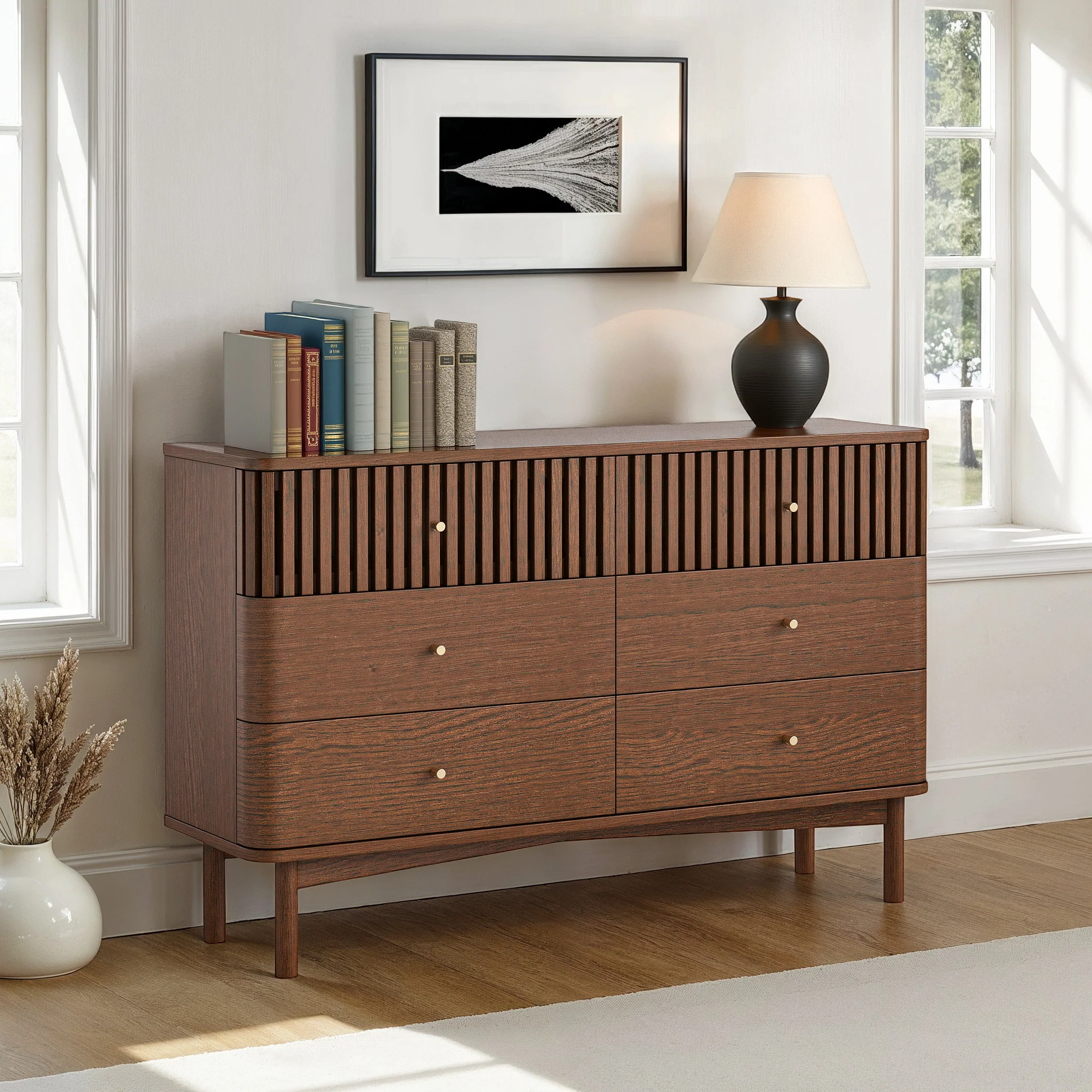 Shorwell Dark Oak Slatted 6 Drawer Chest - Image 2