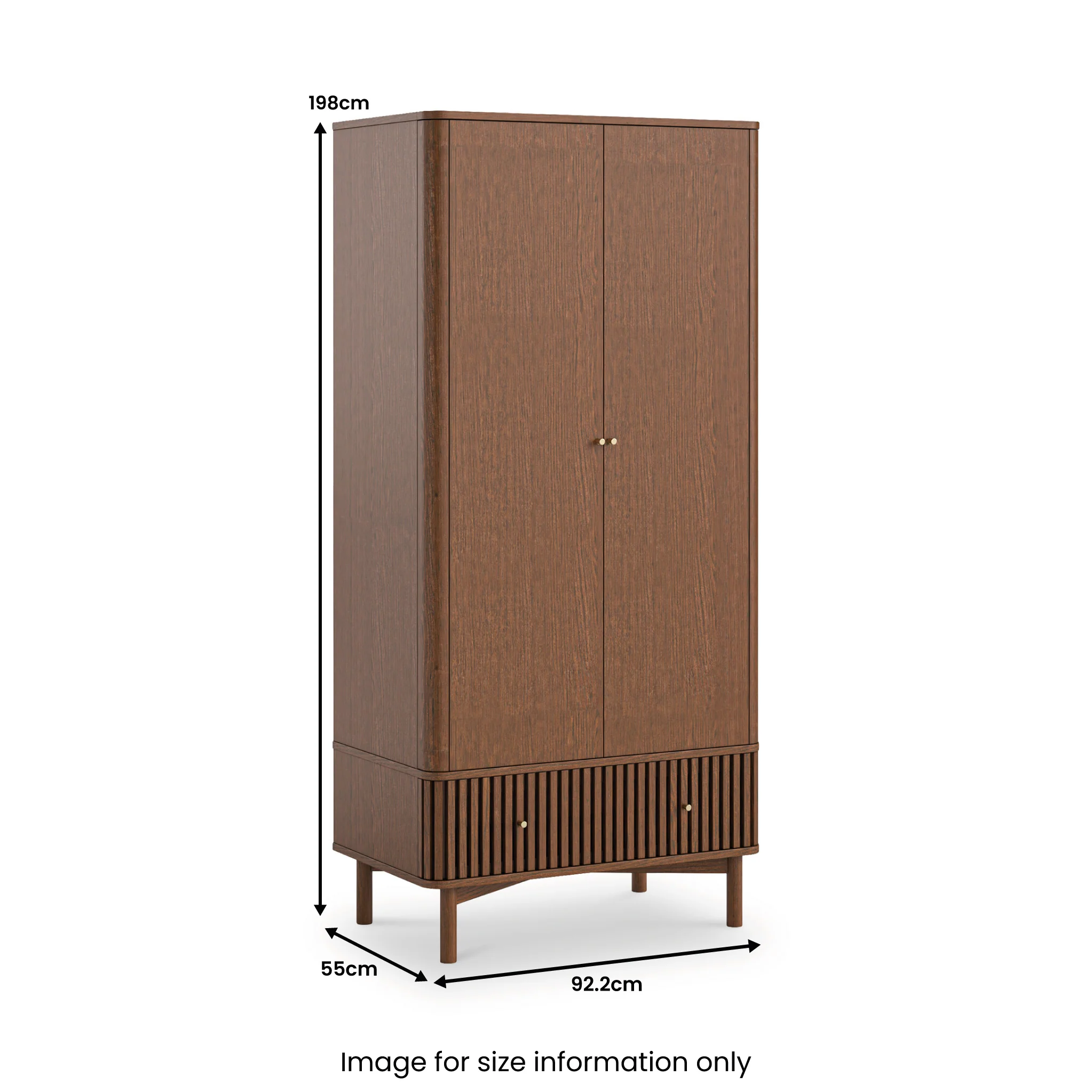 Shorwell Dark Oak Slatted Double Wardrobe with Drawer - Image 3