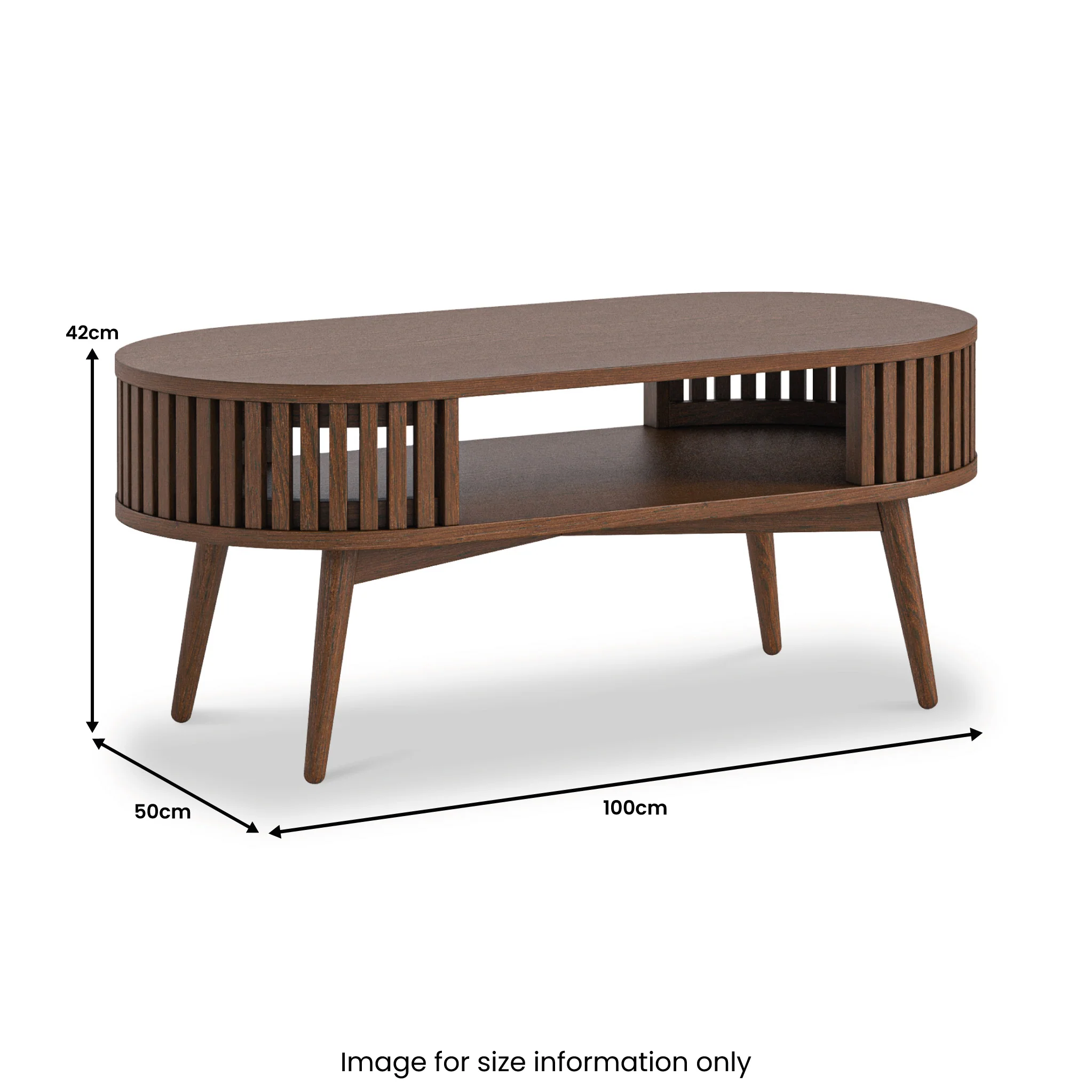 Shorwell Dark Oak Slatted Open Shelf Oval Coffee Table - Image 3