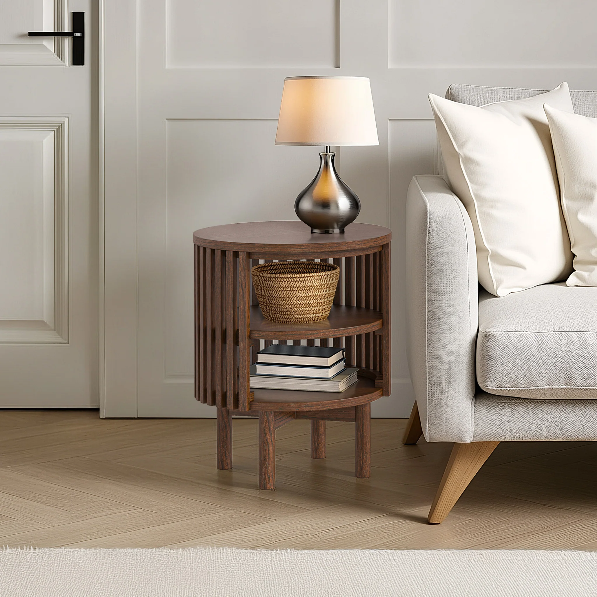 Shorwell Dark Oak Slatted Open Shelf Side Table - Image 2