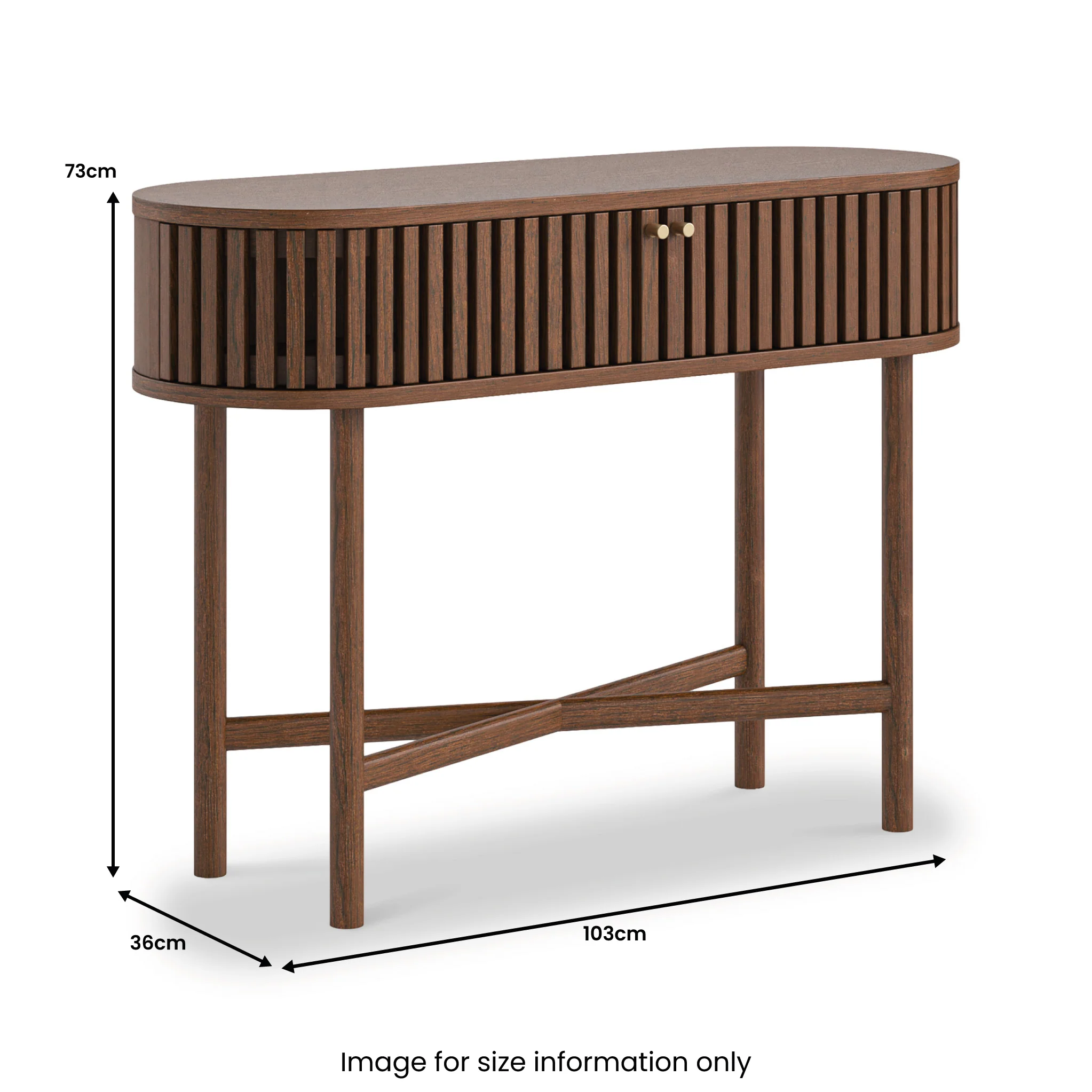 Shorwell Dark Oak Slatted Oval Console Table - Image 3