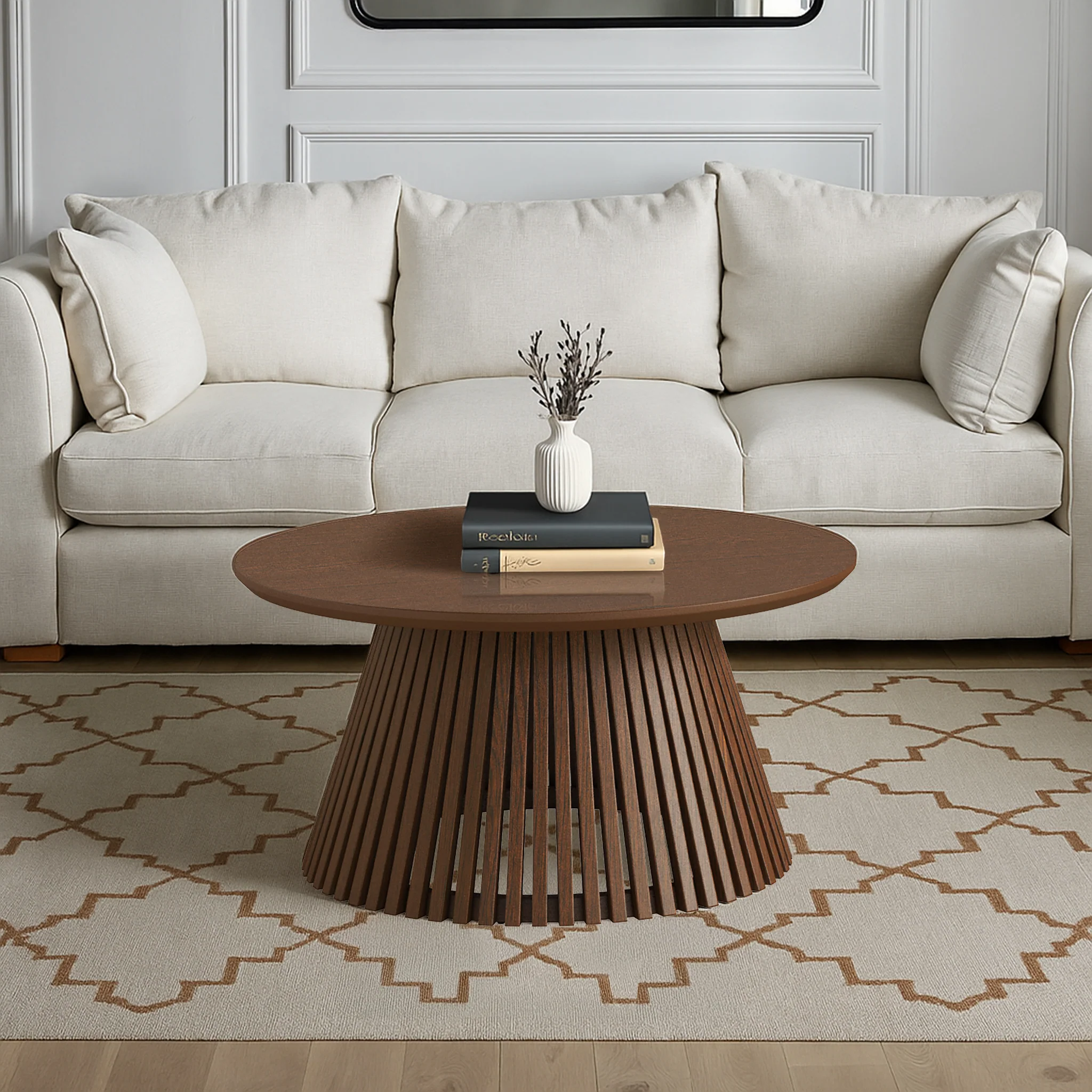 Shorwell Dark Oak Slatted Round Coffee Table - Image 2