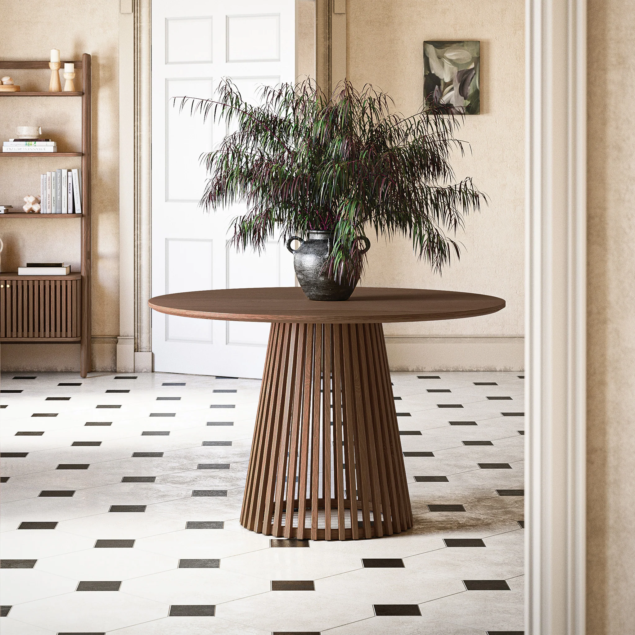 Shorwell Dark Oak Slatted Round Dining Table - Image 2