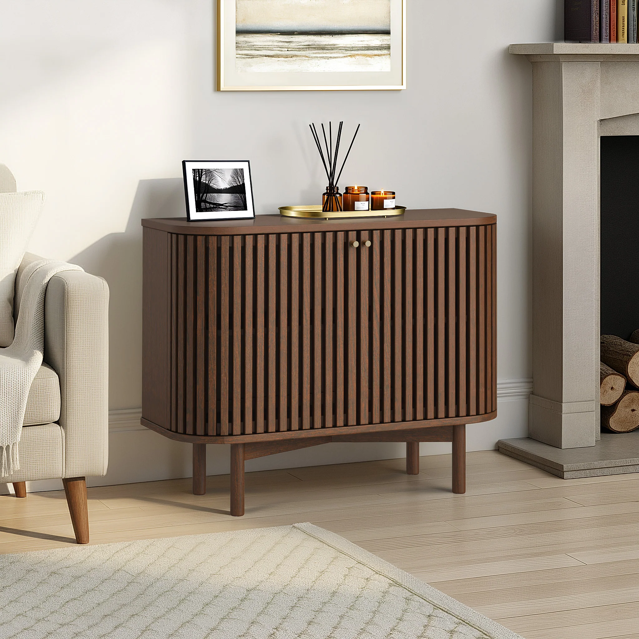 Shorwell Dark Oak Slatted Small Sideboard - Image 2