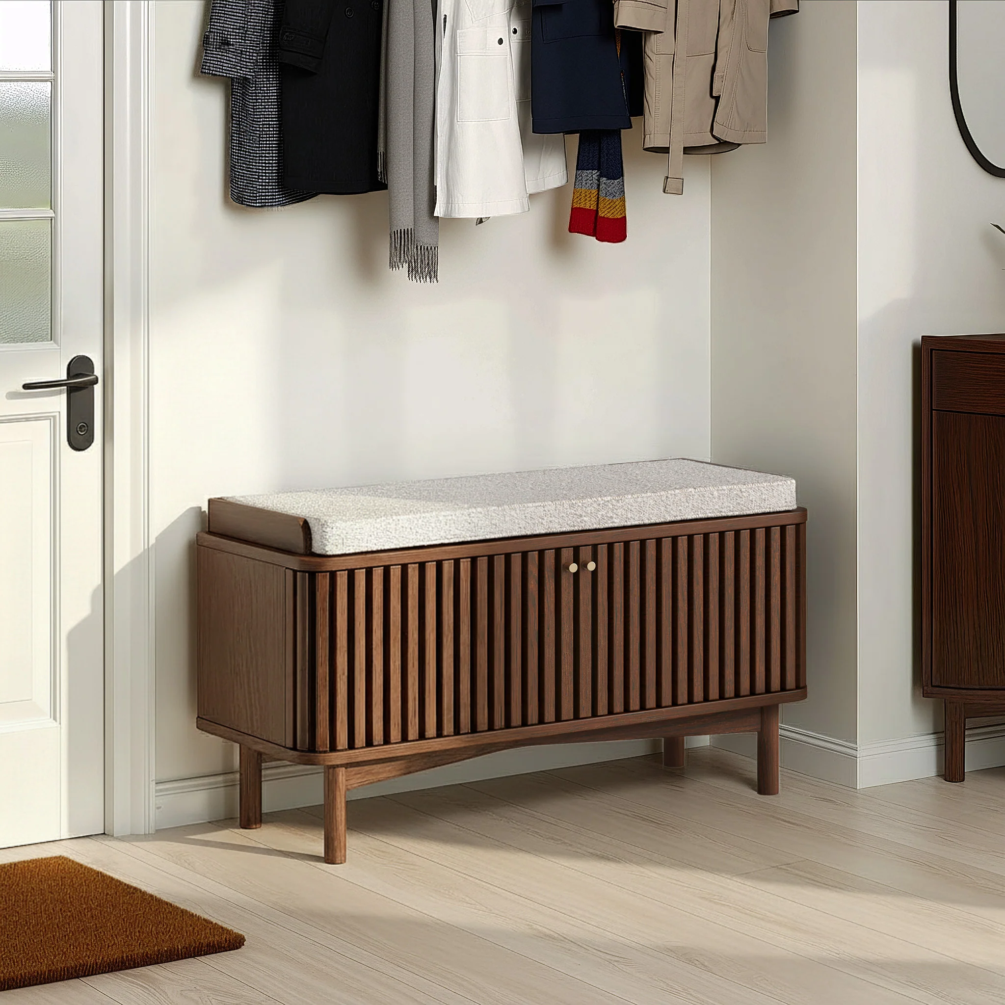 Shorwell Dark Oak Slatted Storage Bench - Image 2