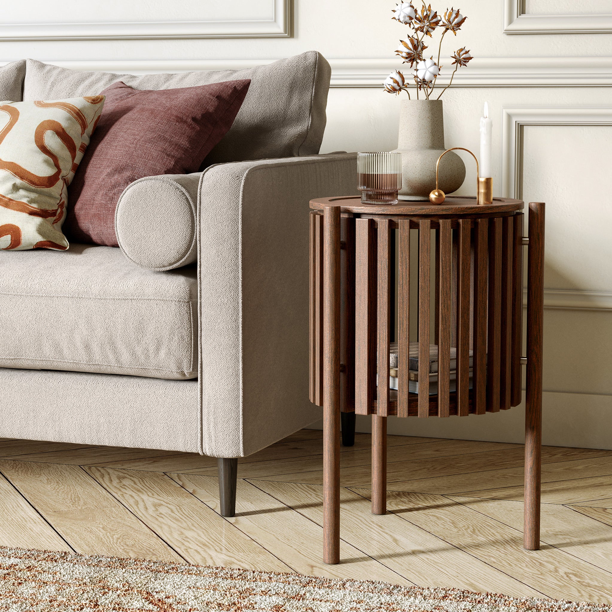Shorwell Dark Oak Slatted Story 1 Door Side Table - Image 2