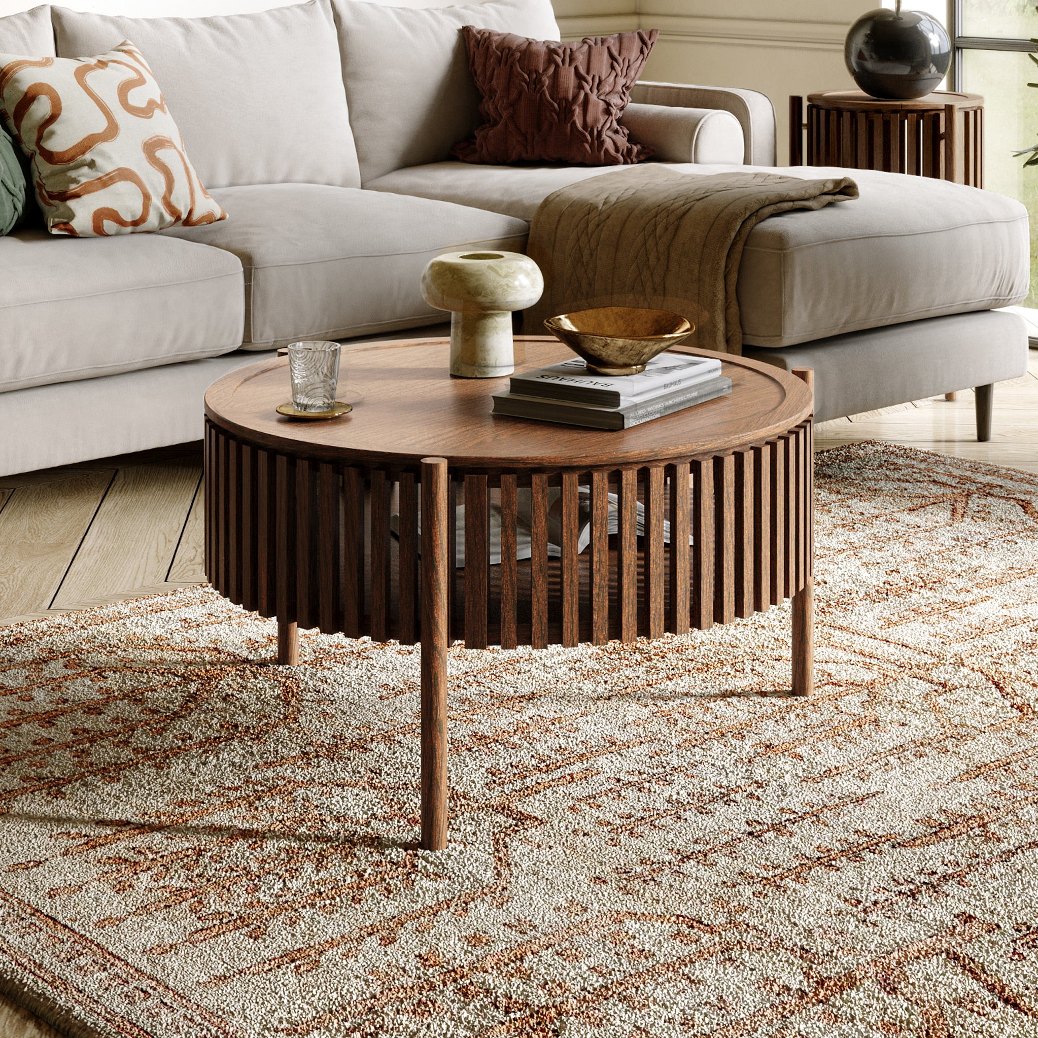 Shorwell Dark Oak Slatted Story 2 Door Coffee Table - Image 2
