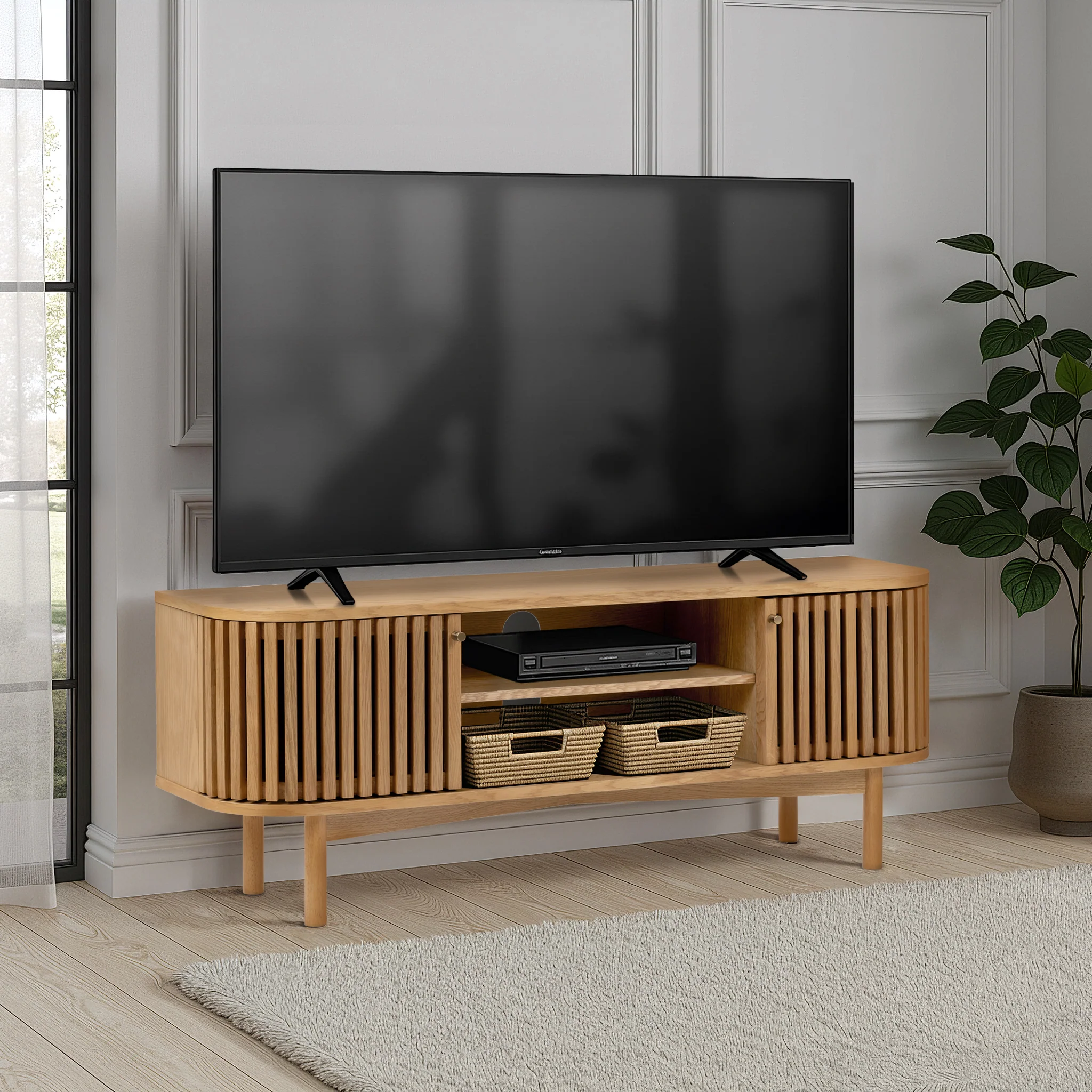 Shorwell Oak 130cm Slatted TV Unit - Image 2