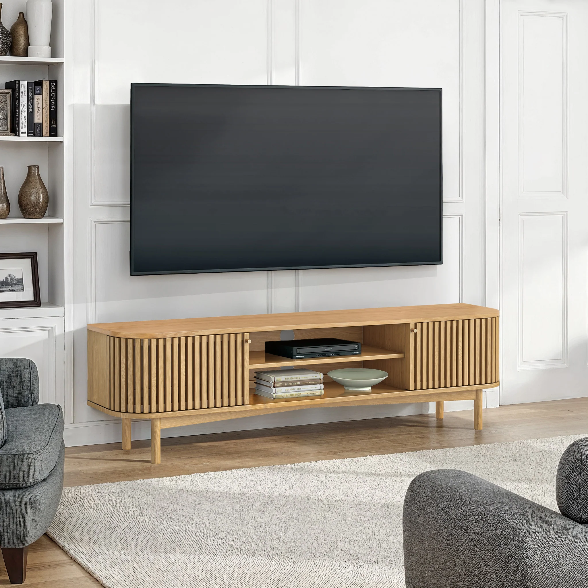 Shorwell Oak 180cm Slatted TV Unit - Image 2