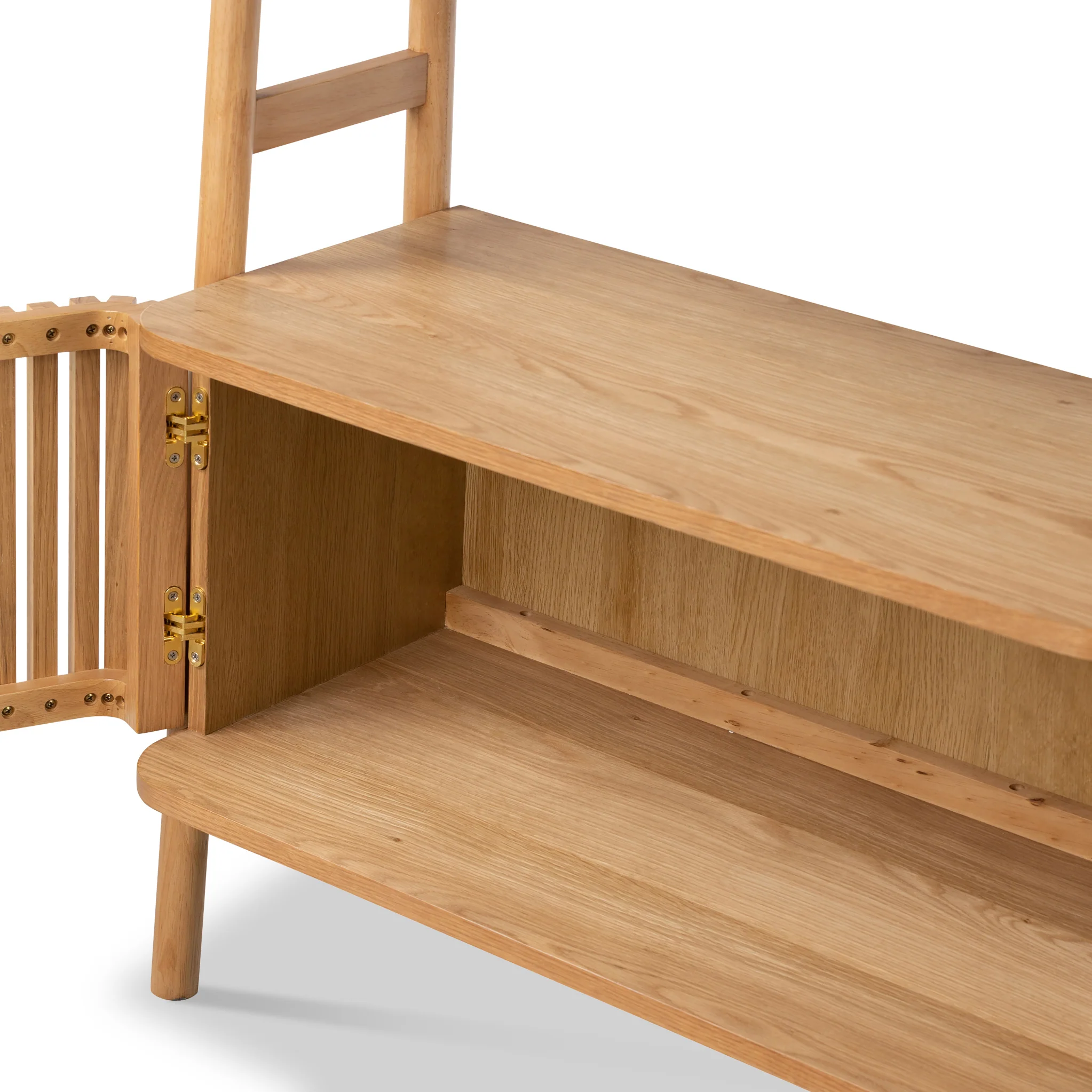 Shorwell Oak Large Bookcase with 2 Door Slatted Cupboard - Image 10